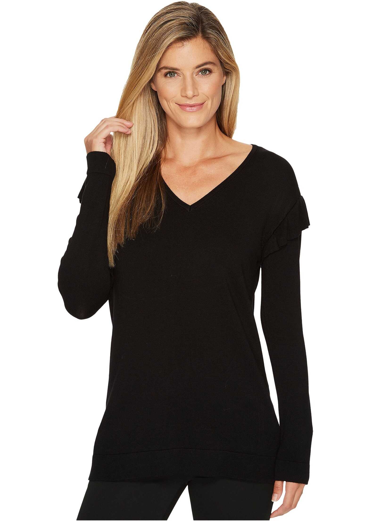 Bluza Calvin Klein V-Neck with Ruffle Sleeve Black