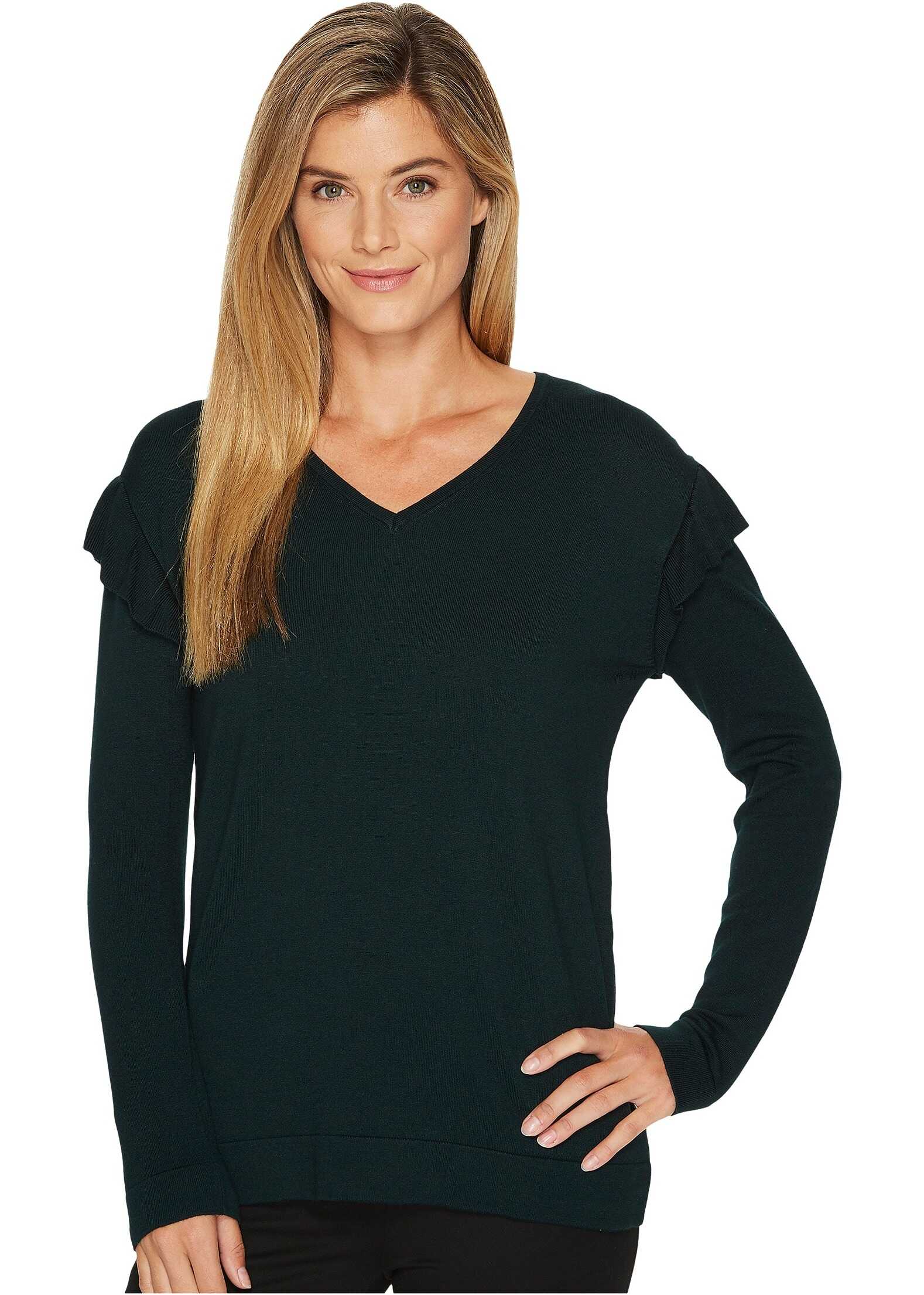 Bluza Calvin Klein V-Neck with Ruffle Sleeve Malachite