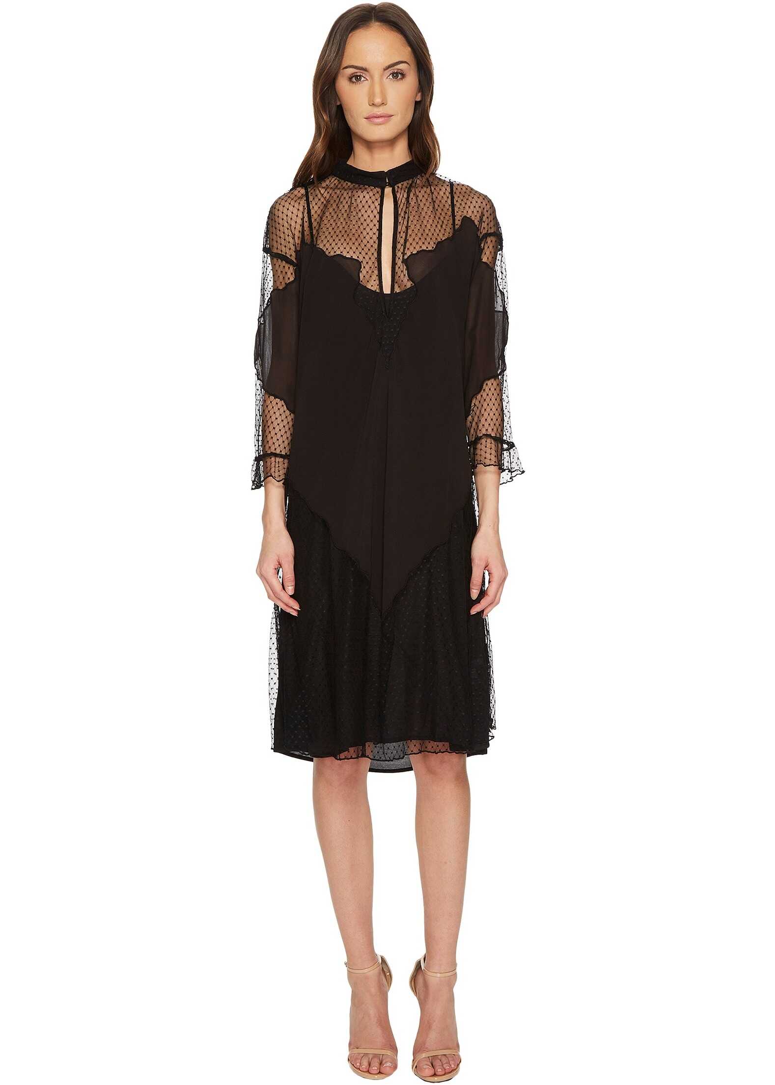 Rochie Just Cavalli Mesh Inset 3/4 Sleeve Dress Black