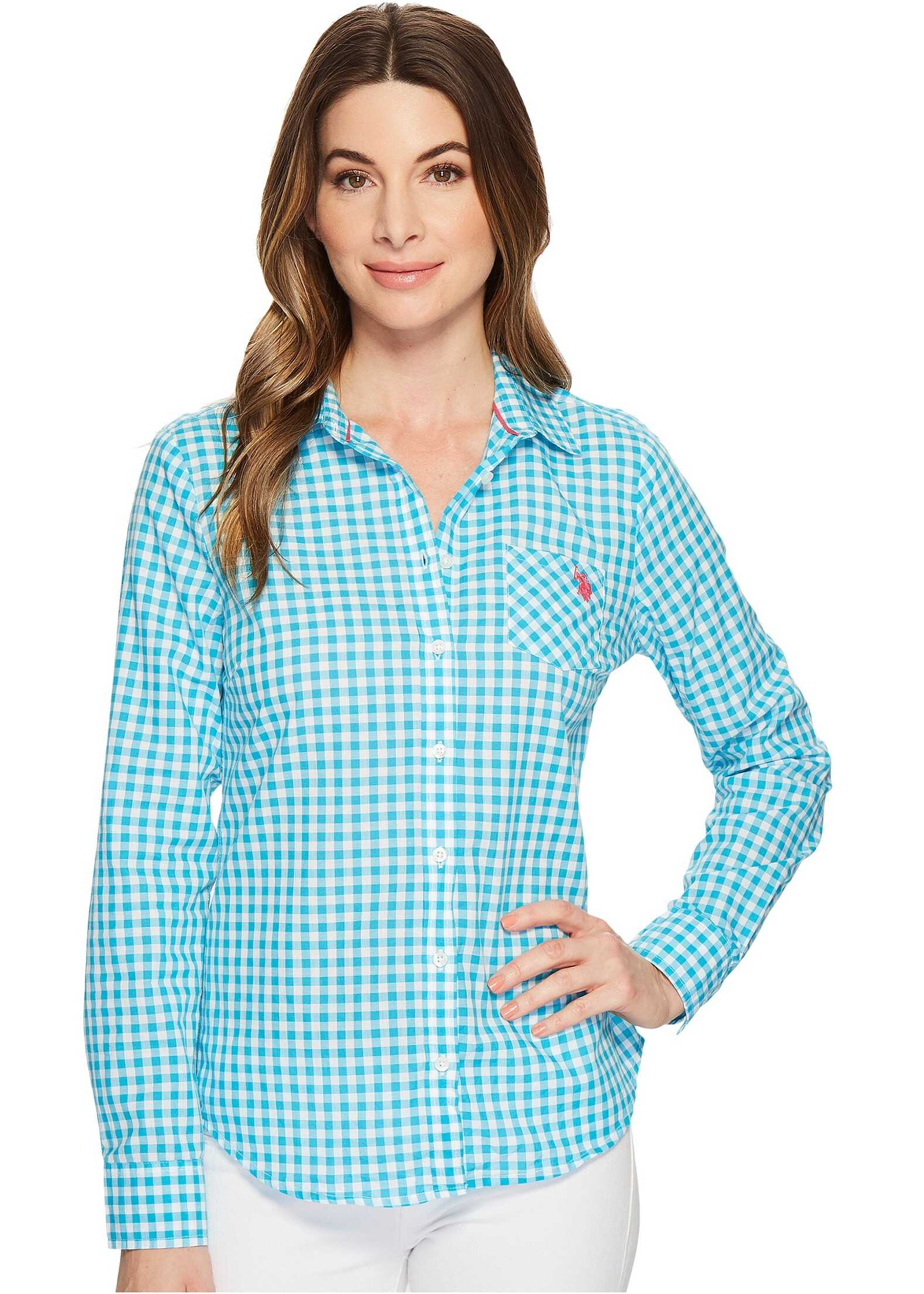 Camasa U.S. POLO ASSN. Woven Plaid Blouse Surf Blue