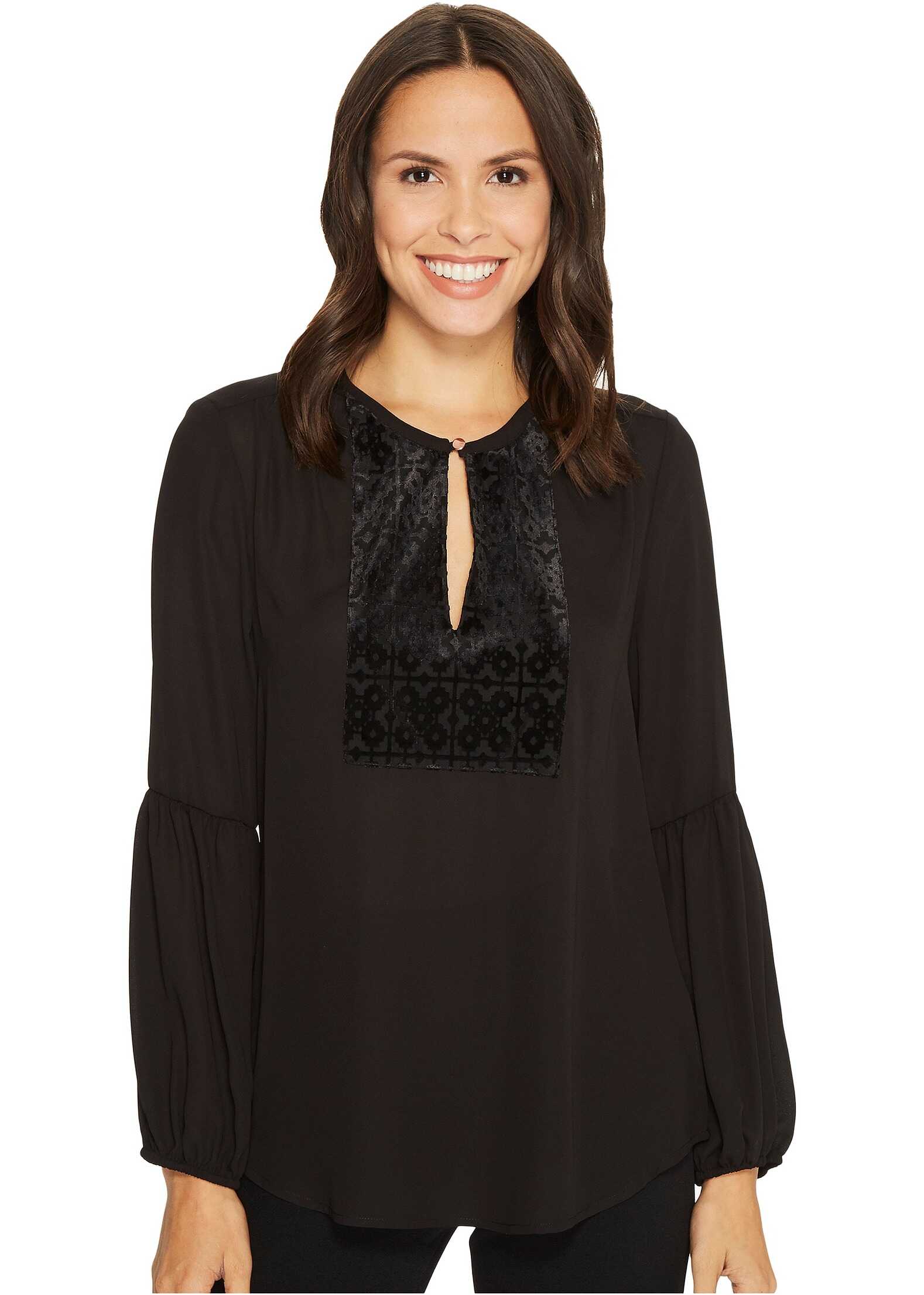 Bluza Ivanka Trump Velvet Placket Long Sleeve Blouse Black/Black