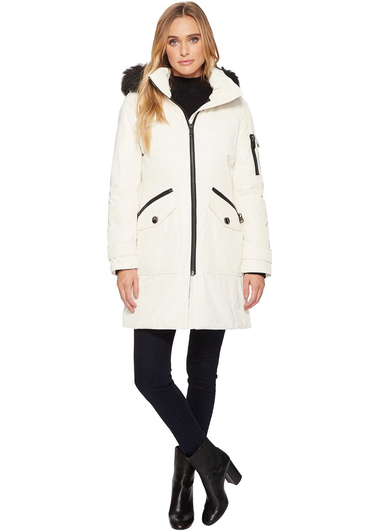 Geaca Calvin Klein Parka with Detachable Fur Trimmed Hood Milky White