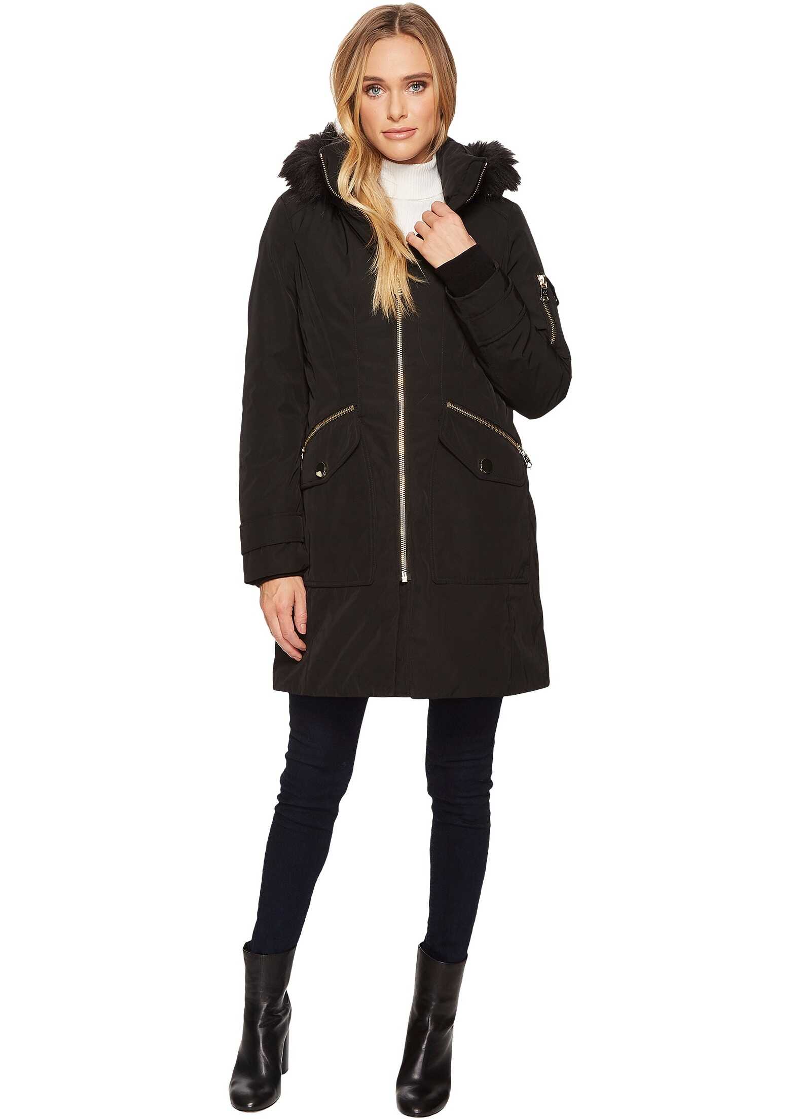Geaca Calvin Klein Parka with Detachable Fur Trimmed Hood Black