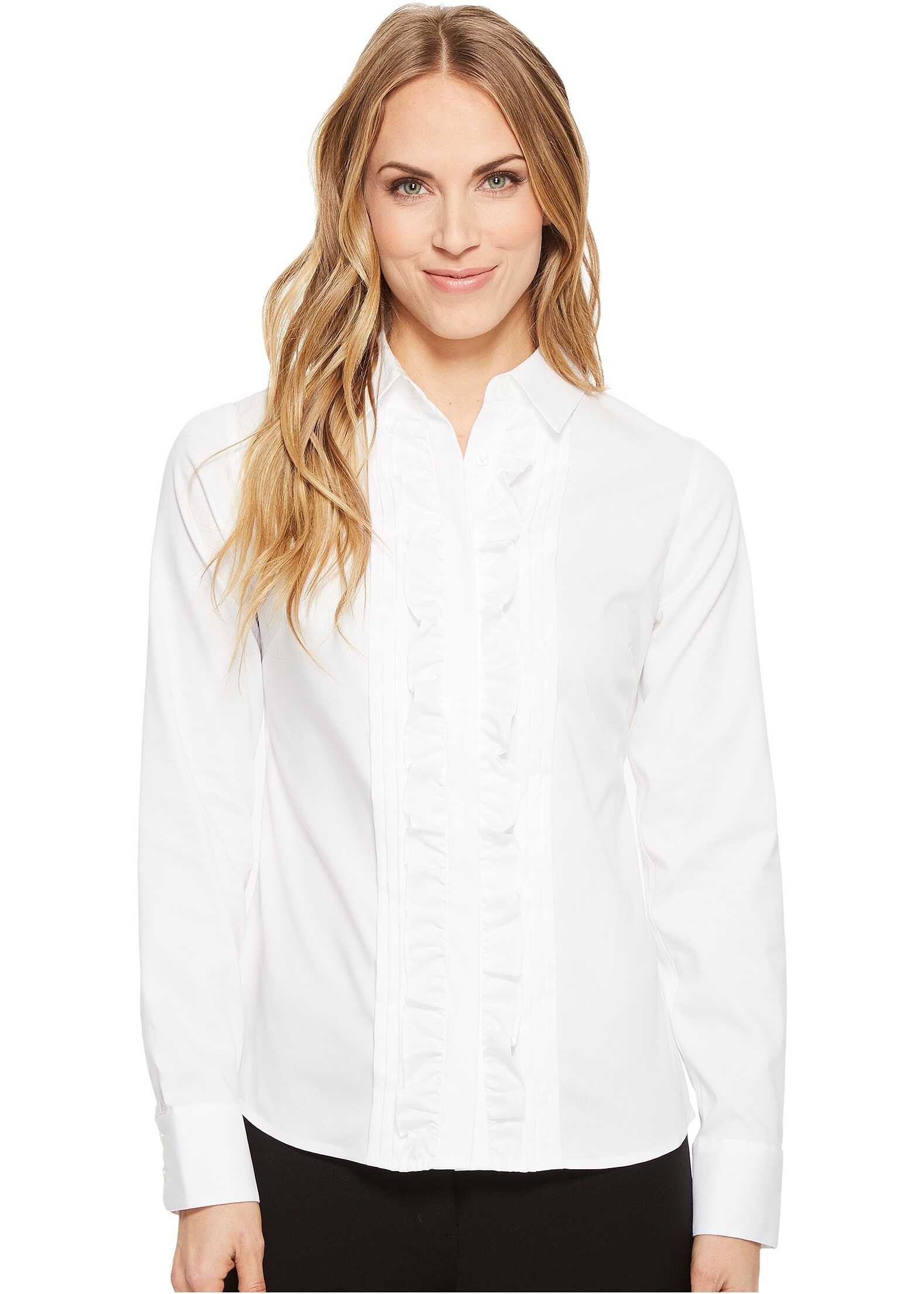 Camasa Tommy Hilfiger Long Sleeve Woven Button Down with Ruffle Front White