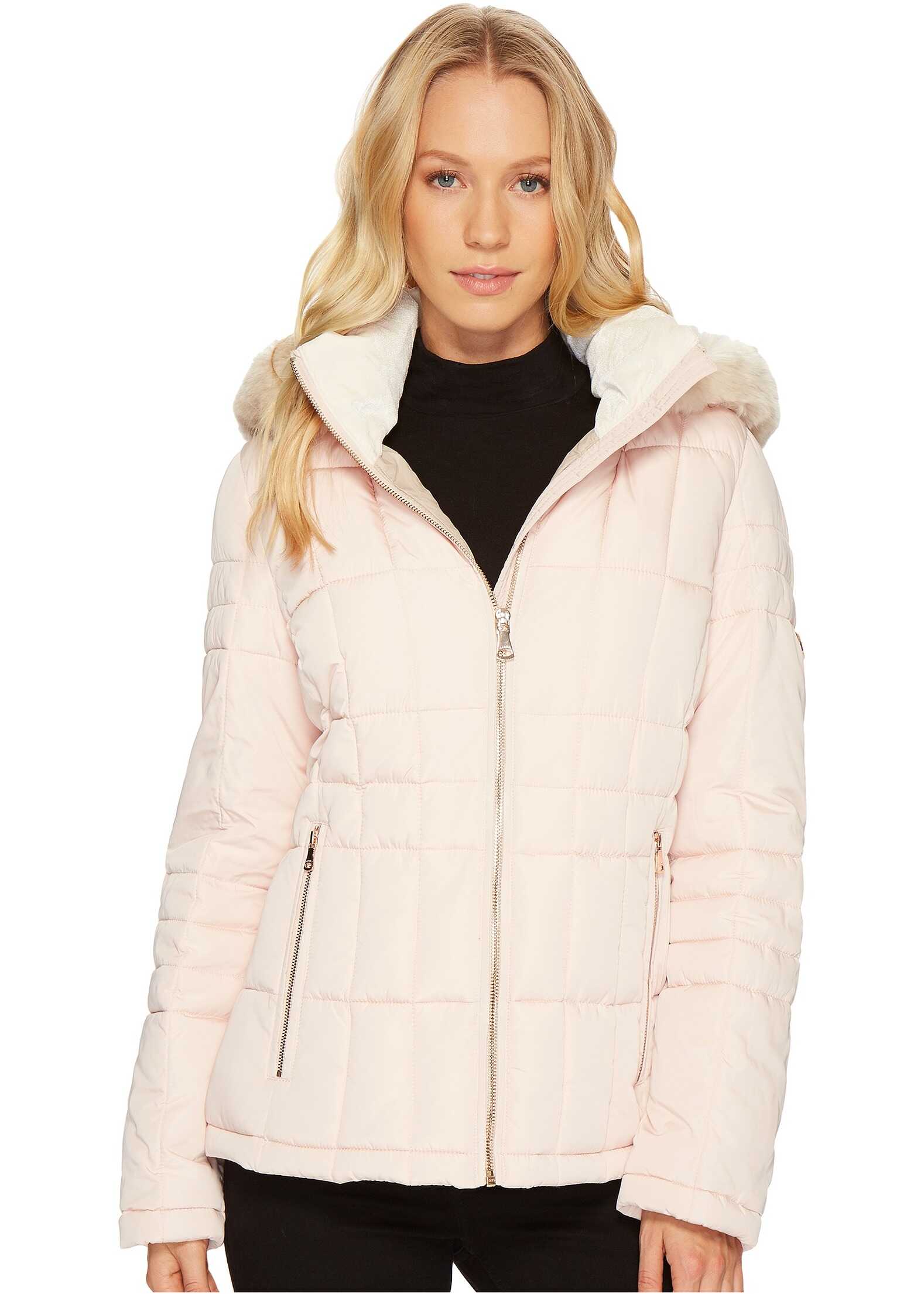 Geaca Calvin Klein Puffer Short with Detachable Fur Trimmed Hood Blush