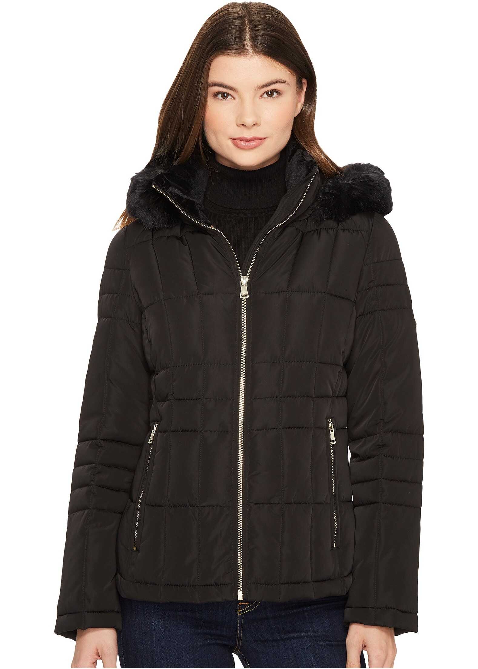 Geaca Calvin Klein Puffer Short with Detachable Fur Trimmed Hood Titan