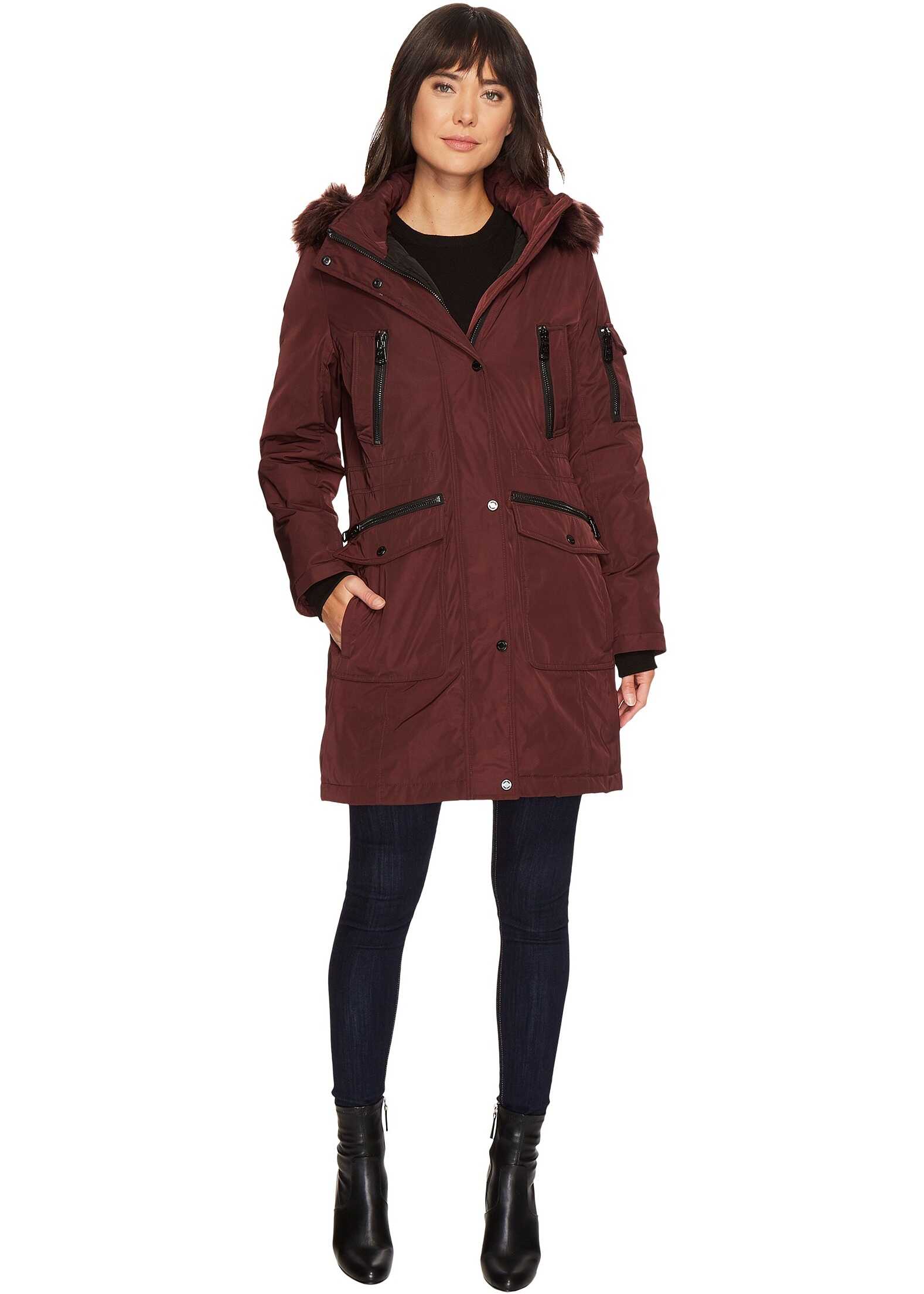 Geaca Calvin Klein Parka with Detachable Fur Trimmed Hood Chianti