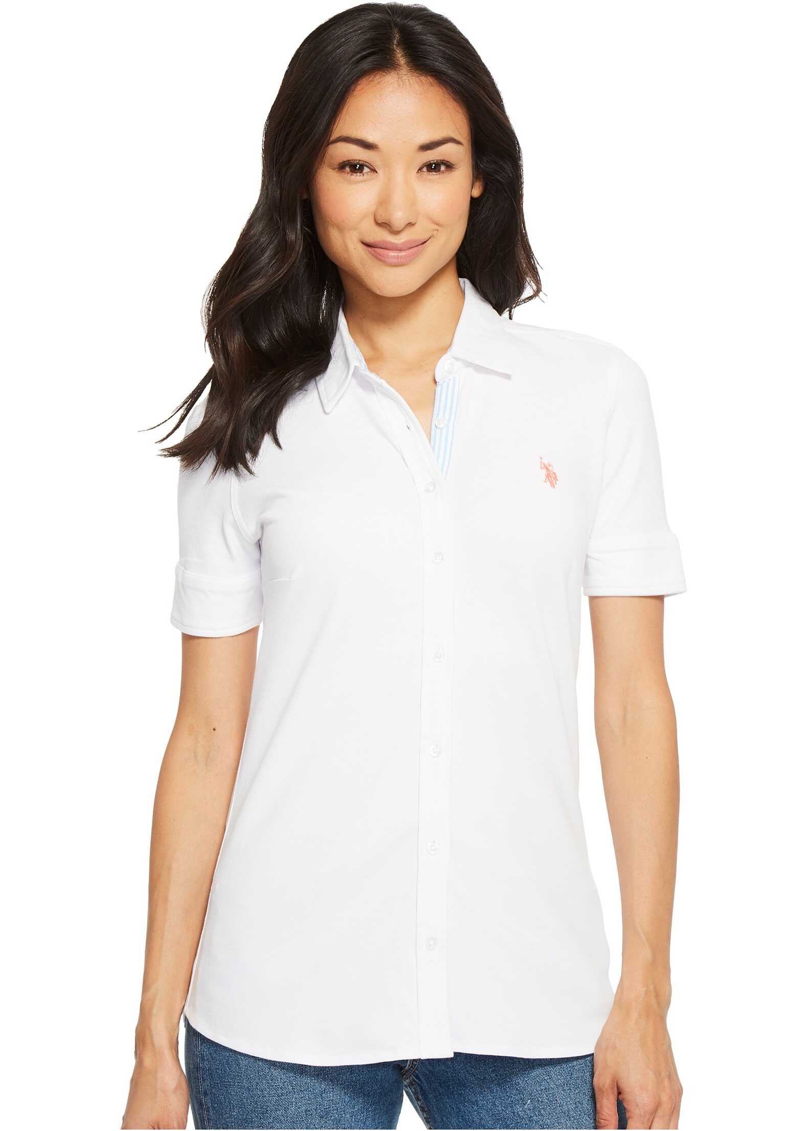 Camasa U.S. POLO ASSN. Solid Button Front Short Sleeve Shirt Optic White