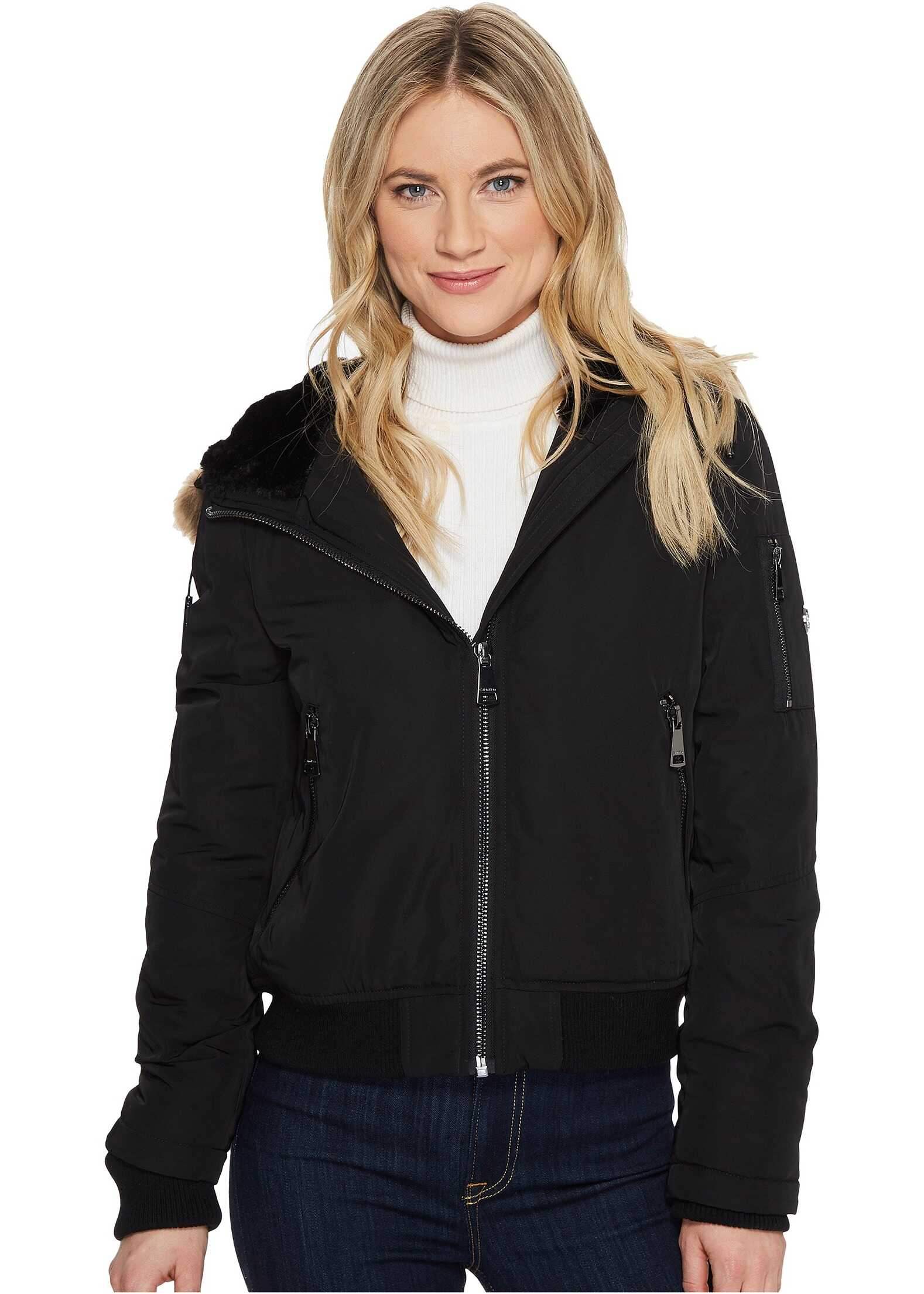 Geaca Calvin Klein Bomber with Fur Trimmed Hood Black