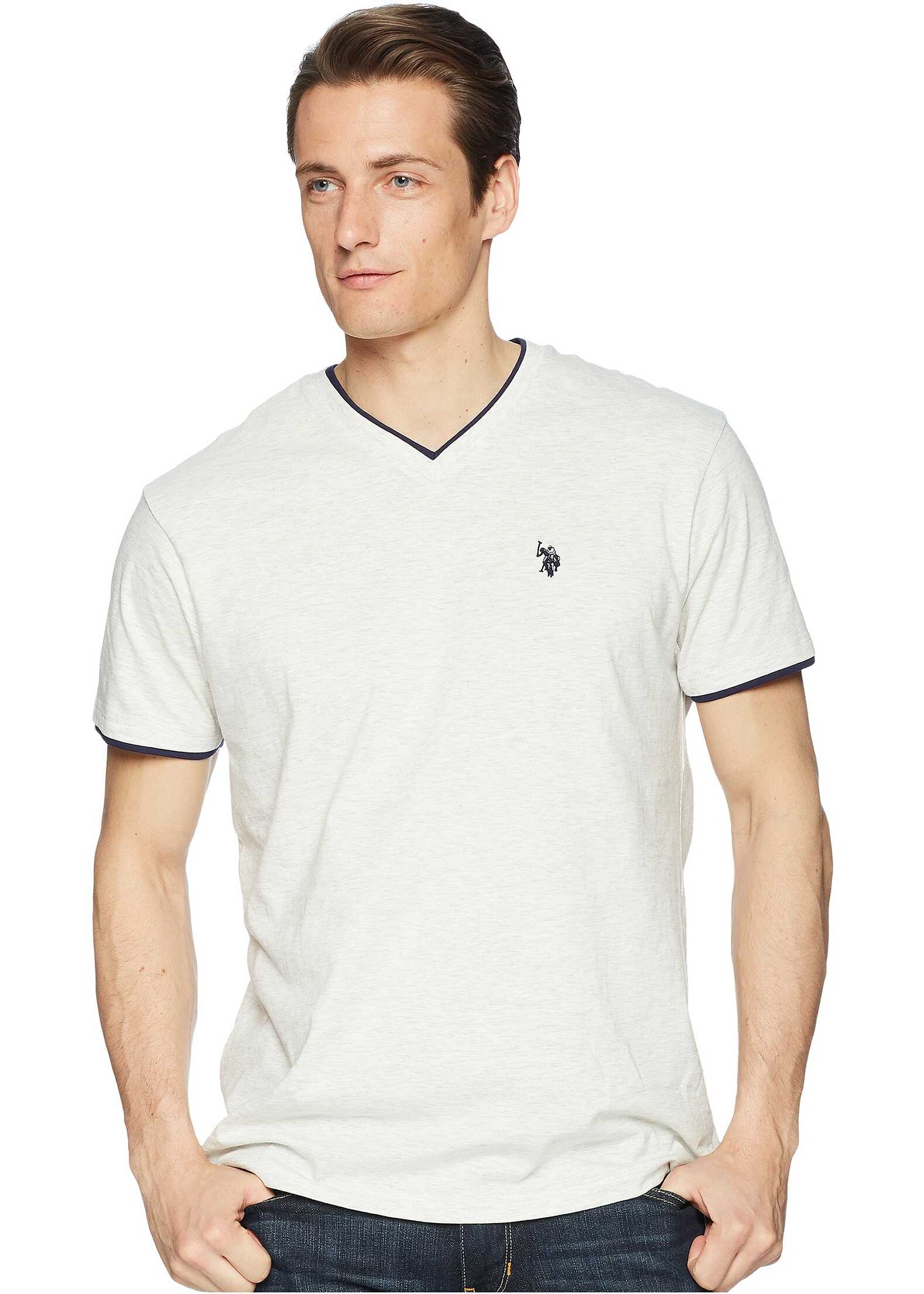 Tricou U.S. POLO ASSN. Double Ringer V-Neck T-Shirt Summer Oatmeal