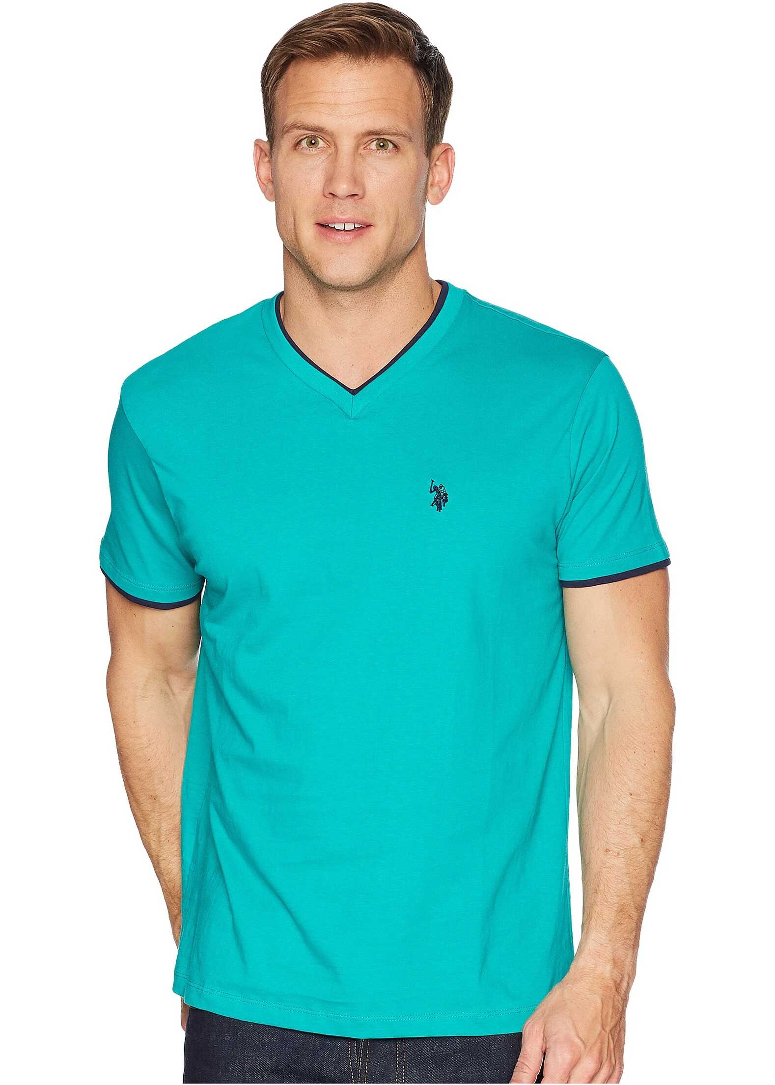 U.S. POLO ASSN. Double Ringer V-Neck T-Shirt Island Jade