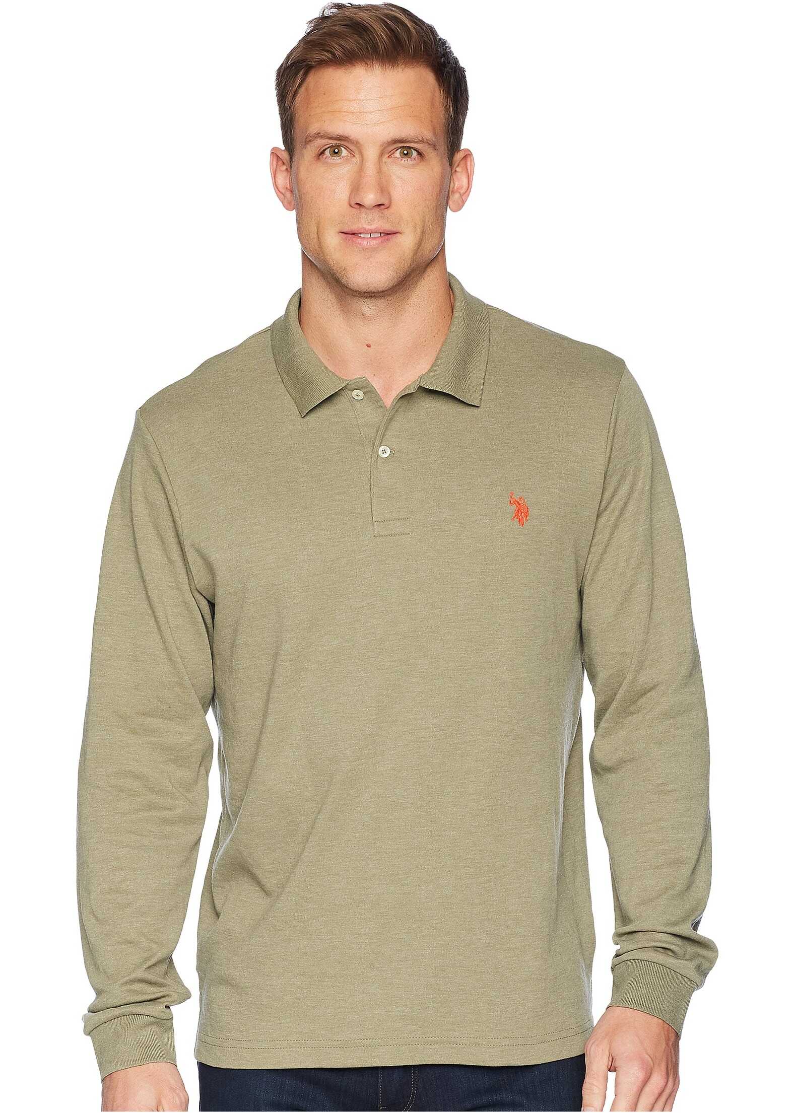 Tricou U.S. POLO ASSN. Long Sleeve Solid Small Pony Interlock Polo Shirt Olive Green Heather