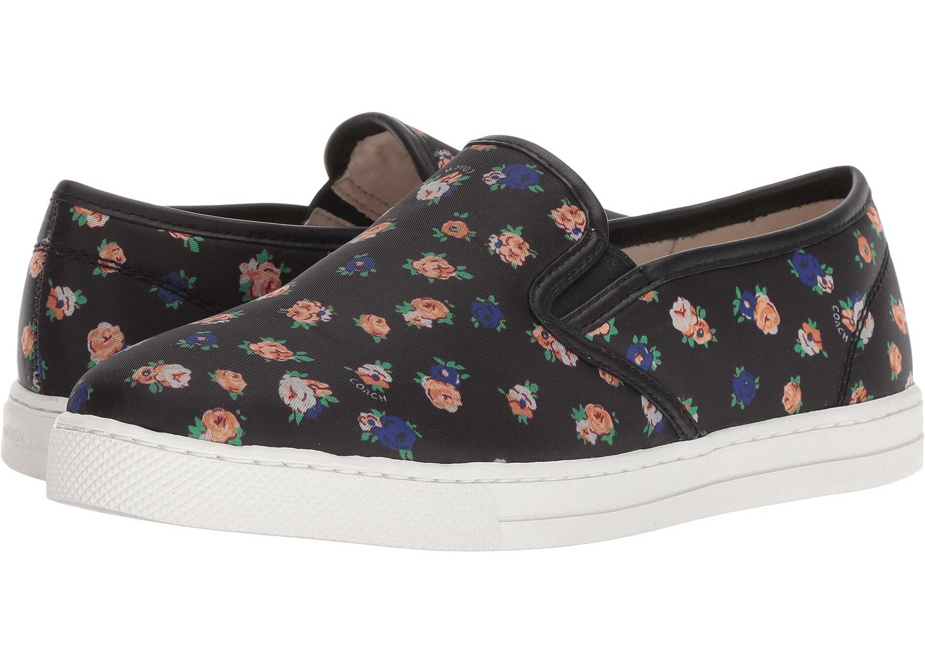 COACH C117 Slip-On Sneaker Black Multi Floral Leather