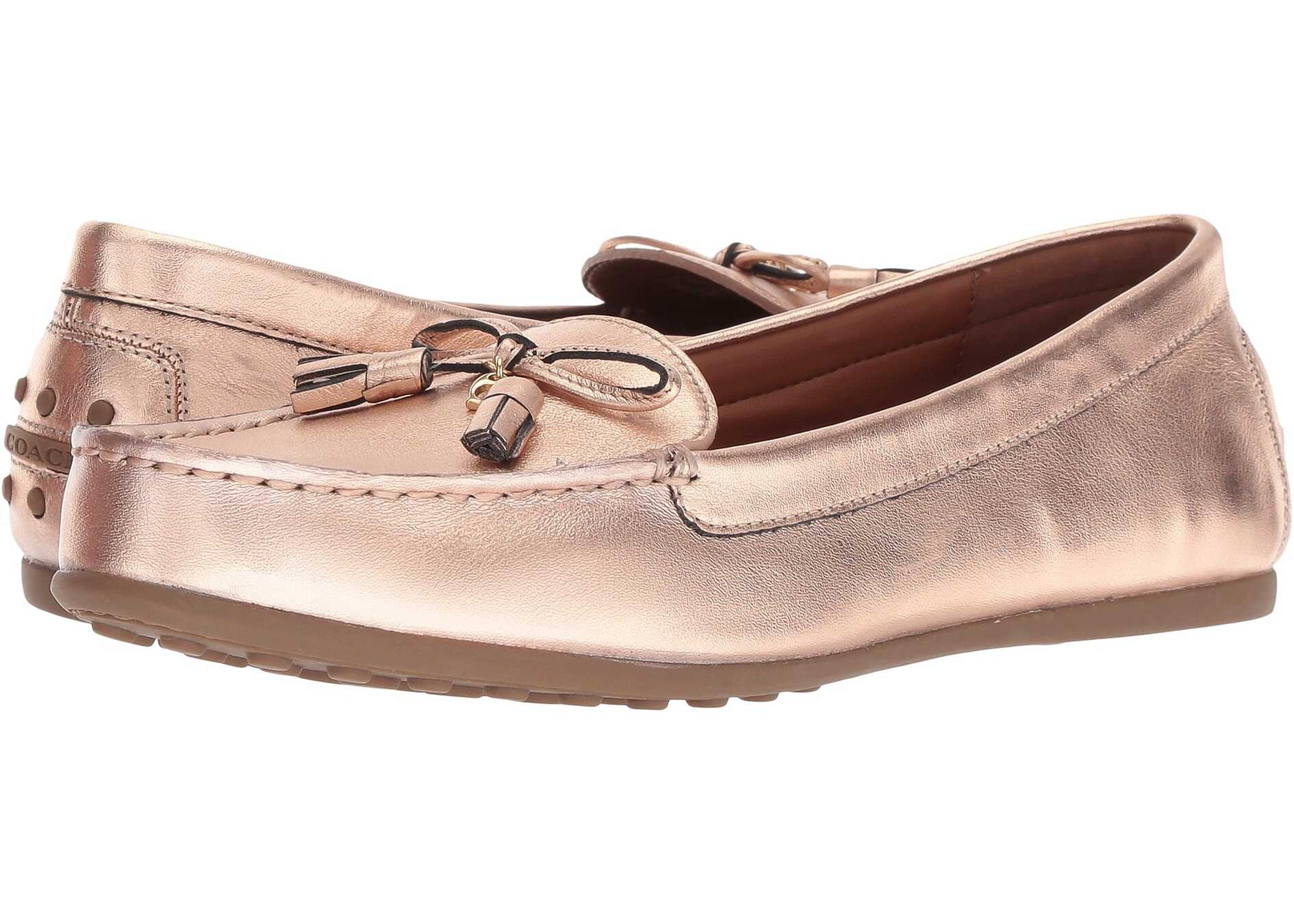Mocasin COACH Greenwich Driver w/ Tassel Rose Gold Metallic Leather