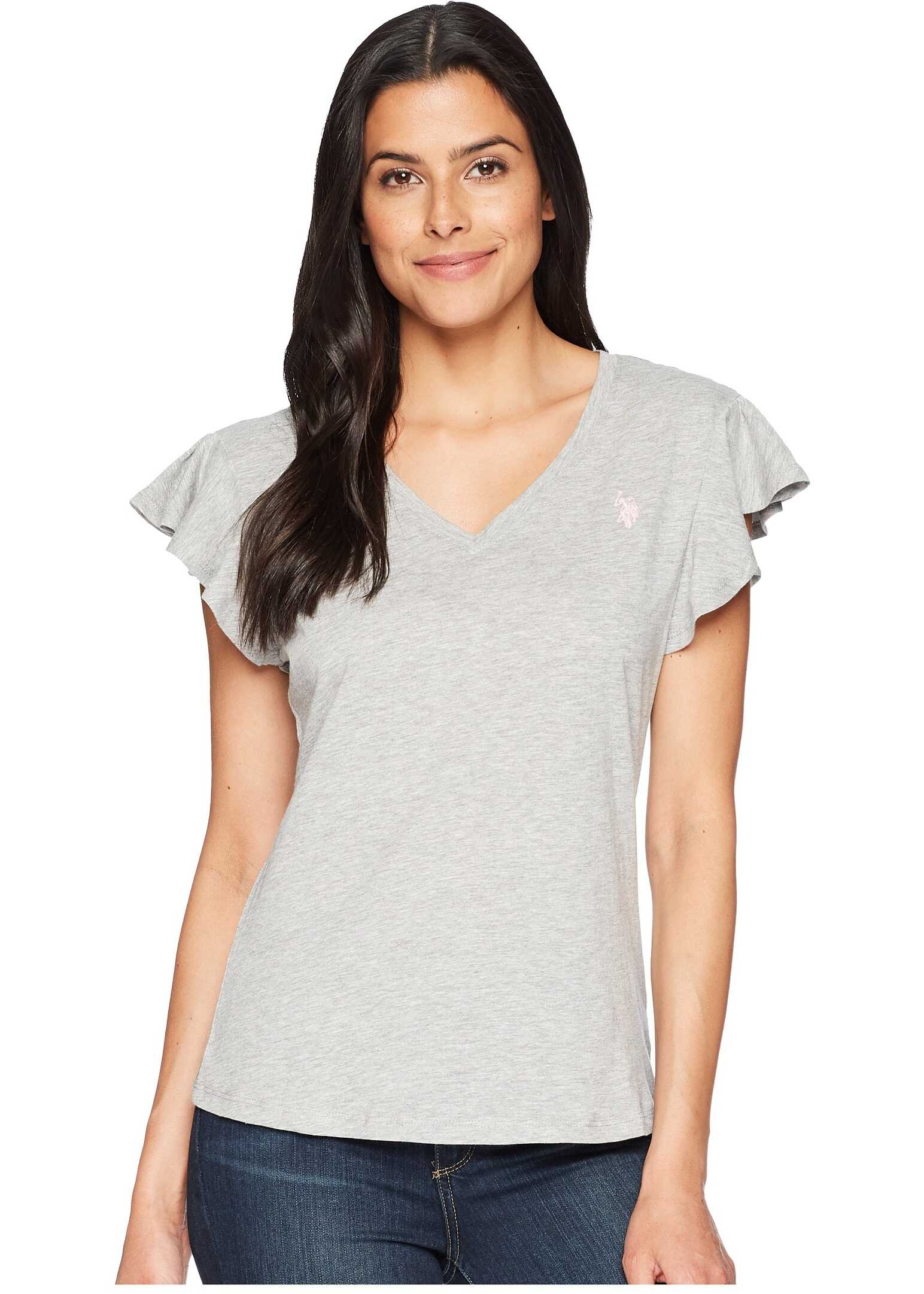 Tricou U.S. POLO ASSN. Ruffle Sleeve V-Neck Heather
