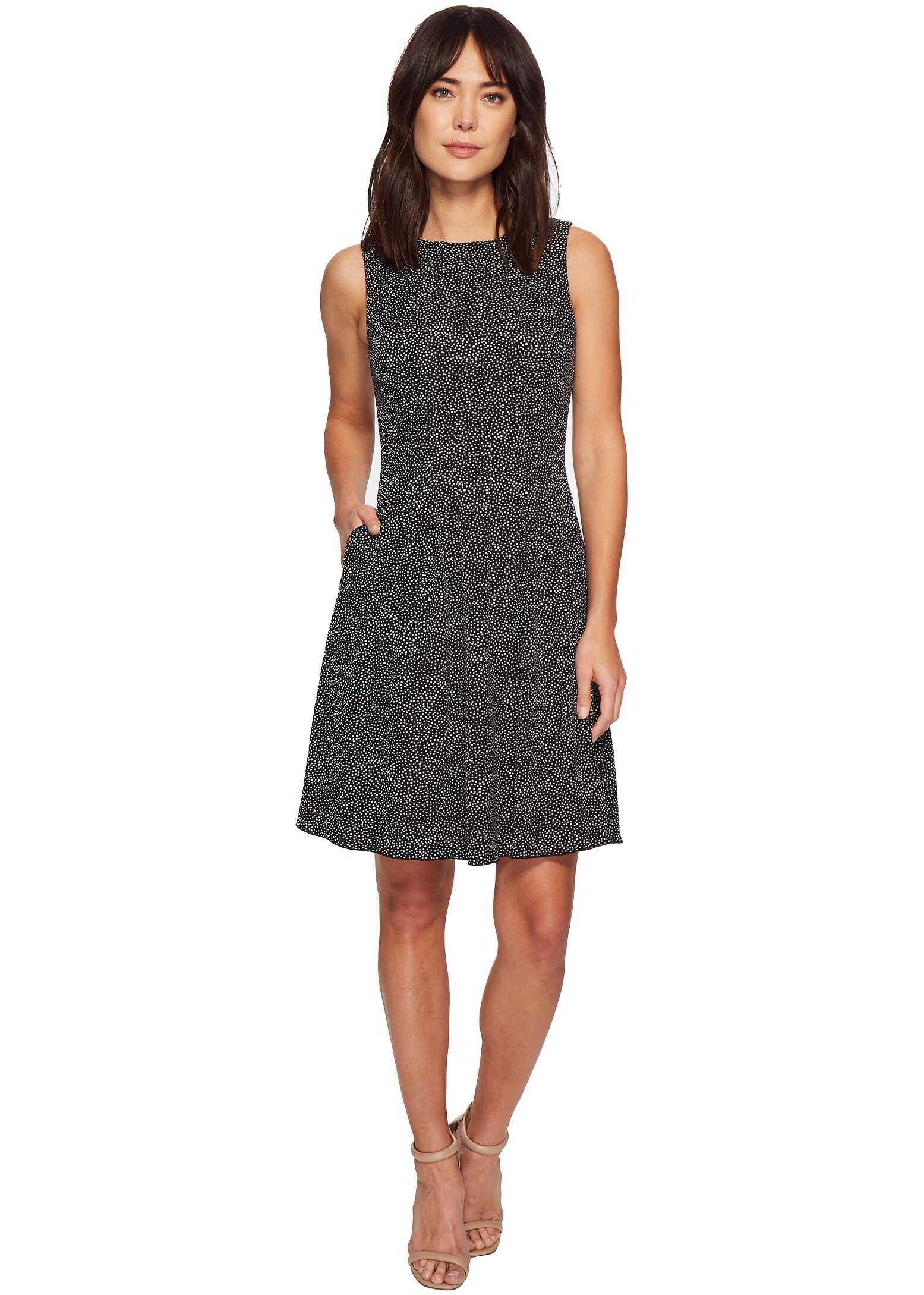 Rochie Anne Klein Vertical Seamed Fit & Flare Dress Black/White