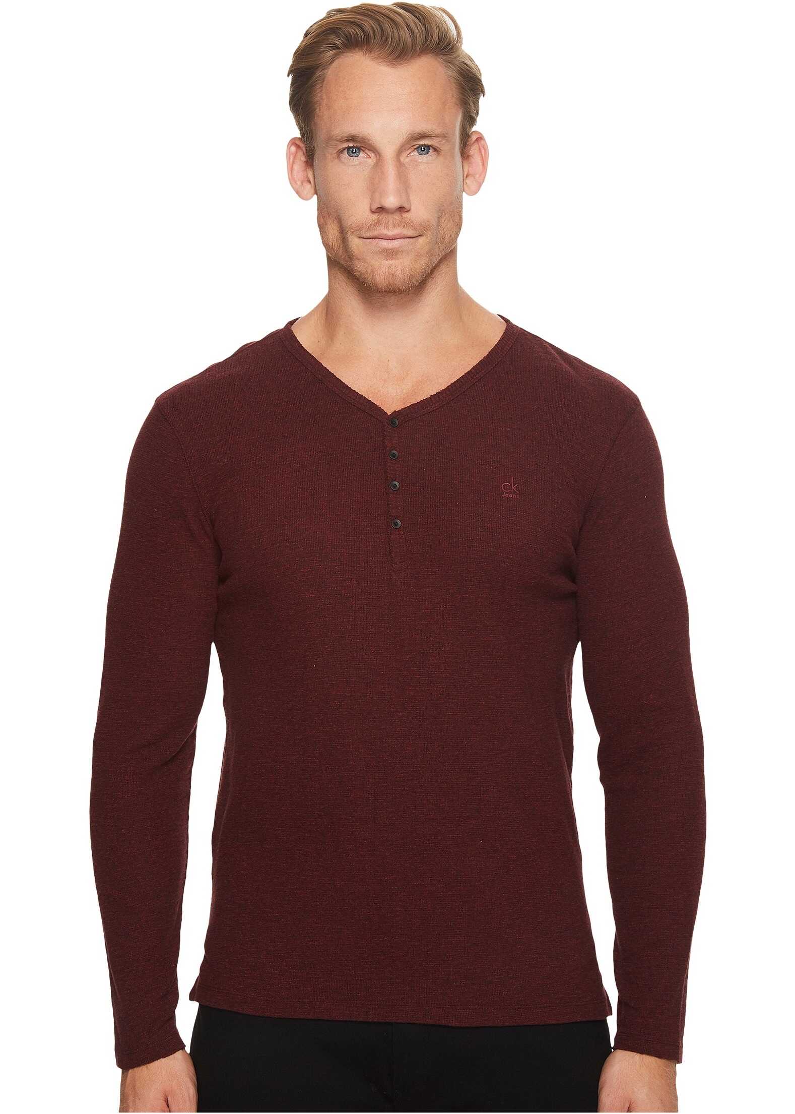 Tricou Calvin Klein Jeans Waffle Y-Neck Henley Shirt Cherry Grindle