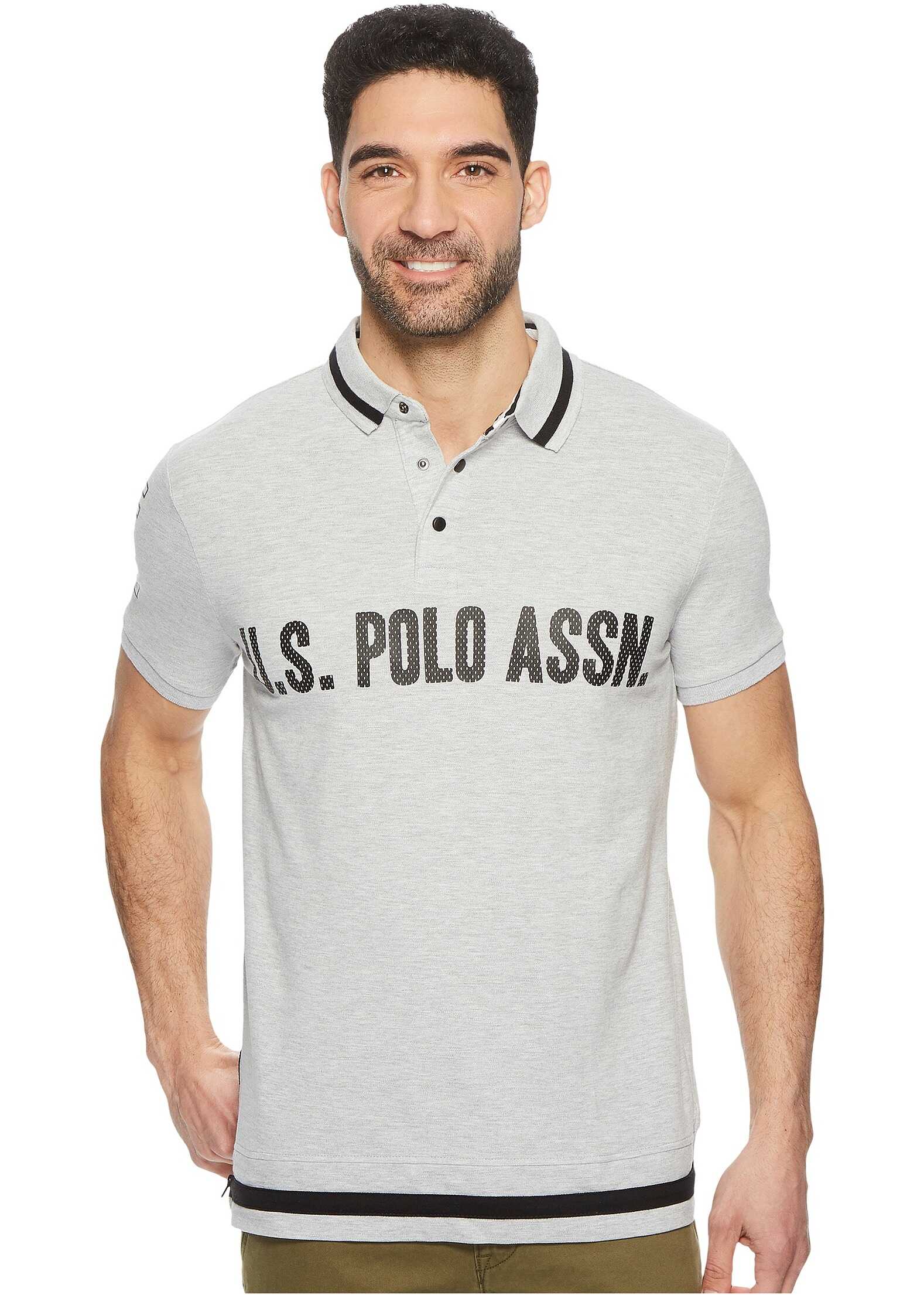 Tricou U.S. POLO ASSN. Short Sleeve Slim Fit Fancy Pique Polo Shirt Light Heather Gray