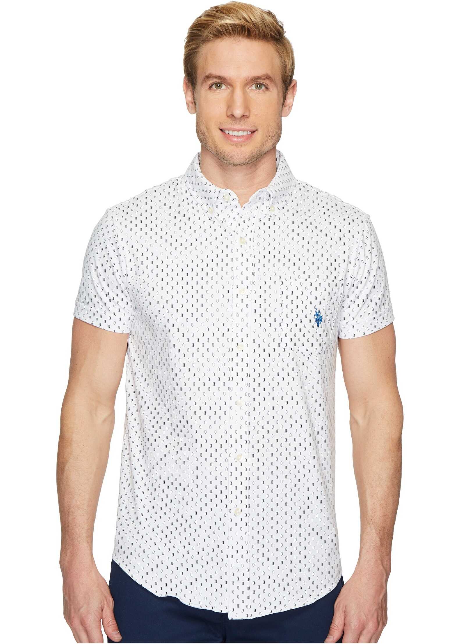 Camasa U.S. POLO ASSN. Short Sleeve Slim Fit Fancy Shirt White