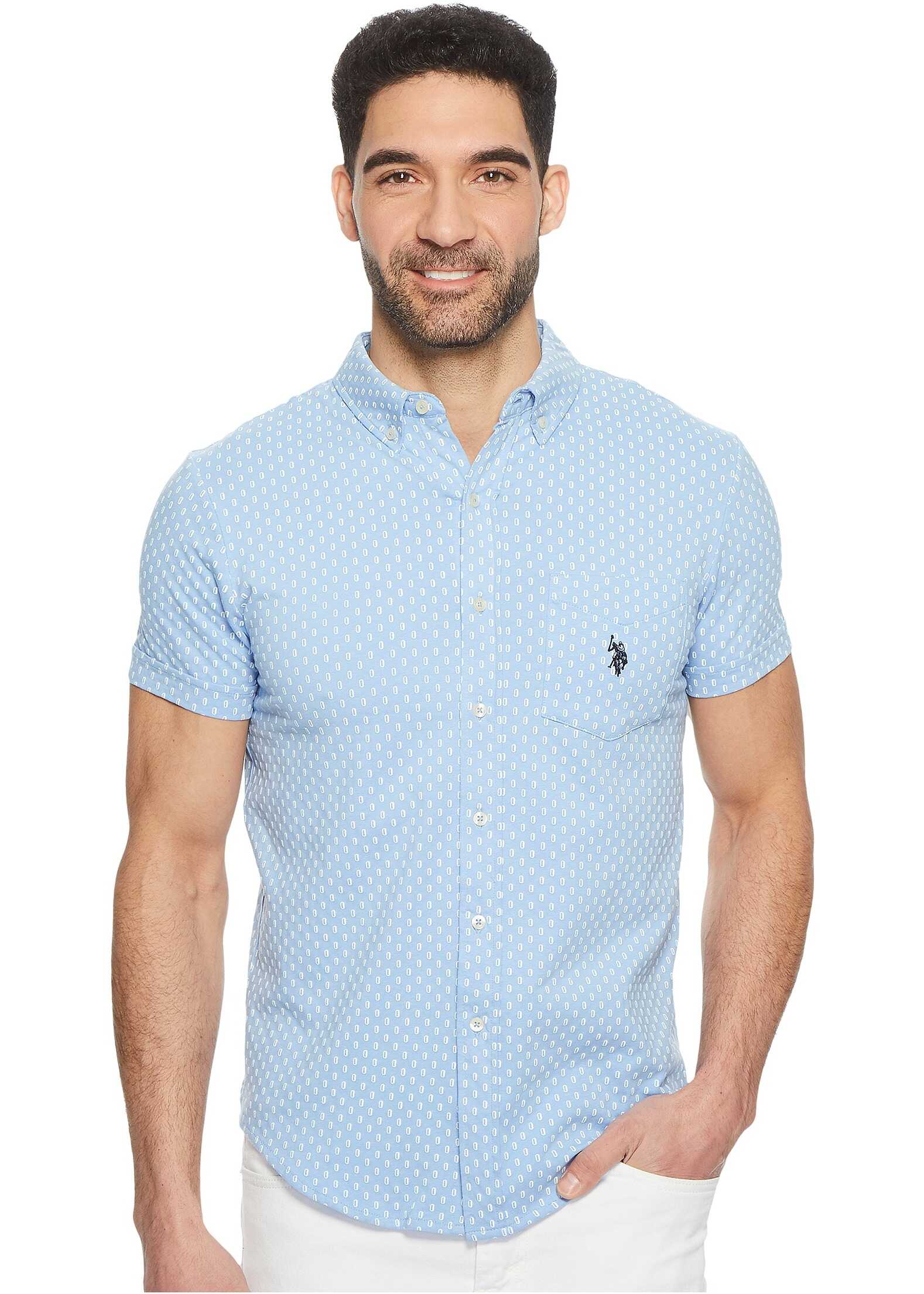 Camasa U.S. POLO ASSN. Short Sleeve Slim Fit Fancy Shirt Vista Blue