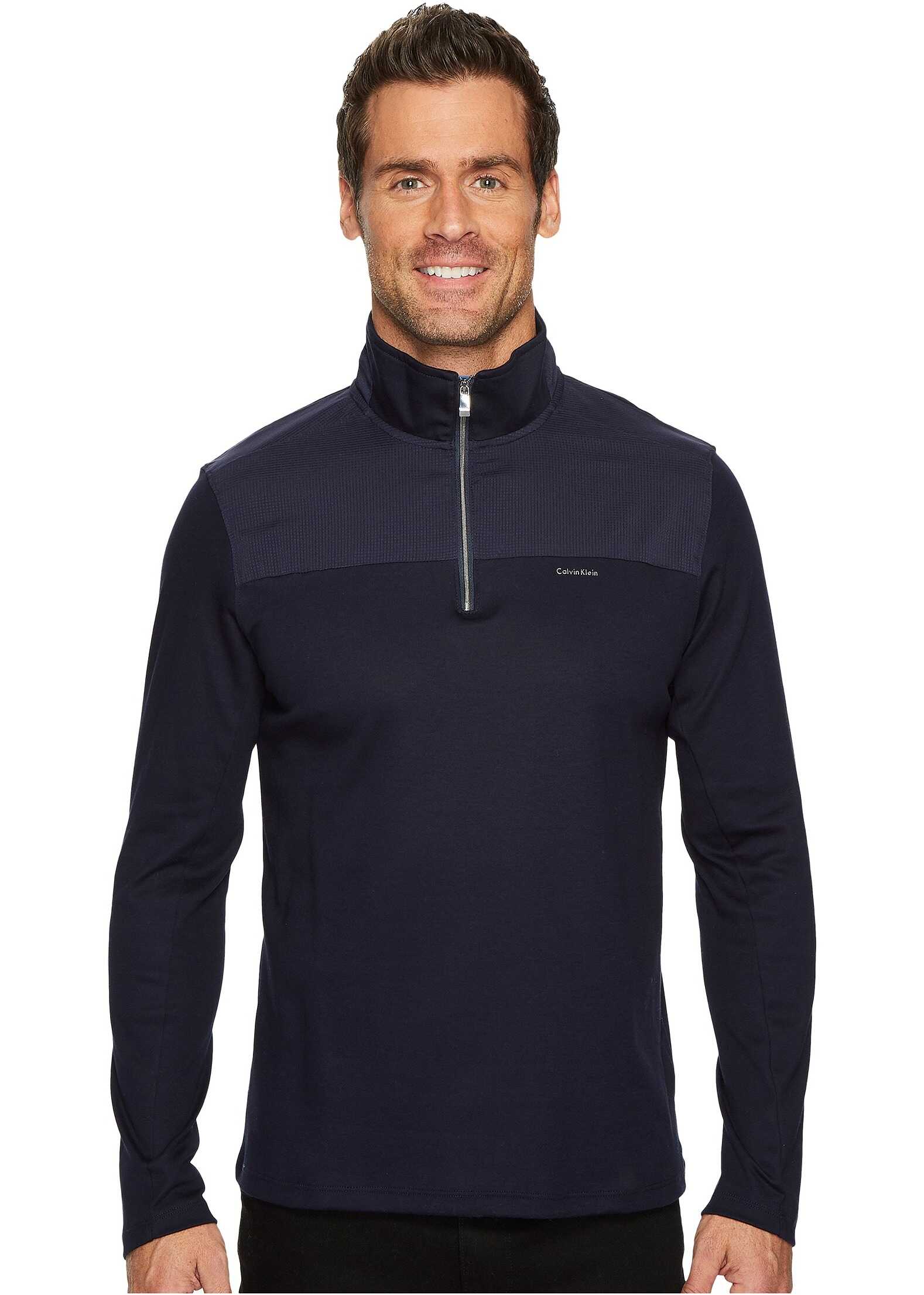 Pulover Calvin Klein Mixed Media 1/4 Zip Pullover Cadet Navy
