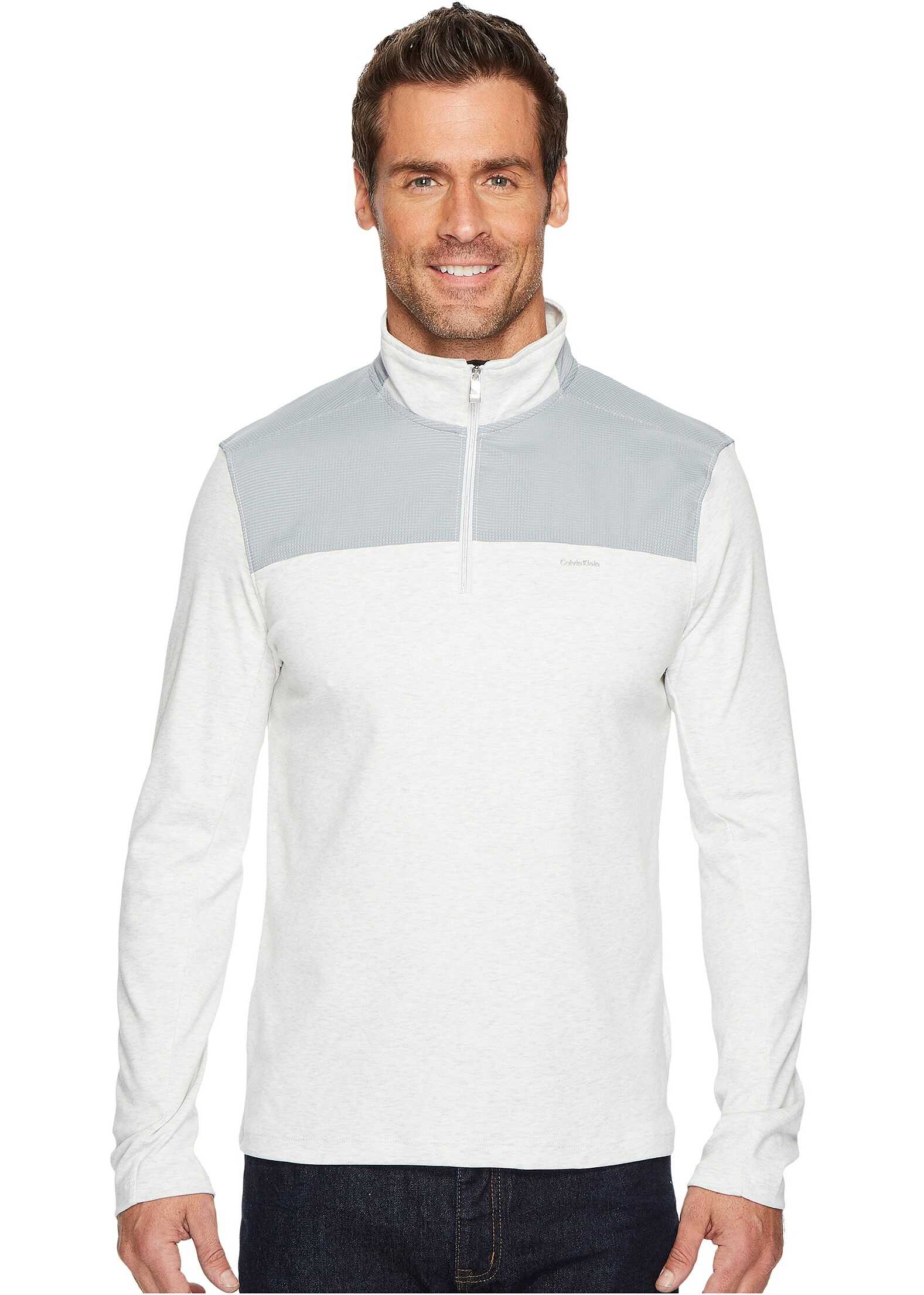 Pulover Calvin Klein Mixed Media 1/4 Zip Pullover Soft Grey Heather