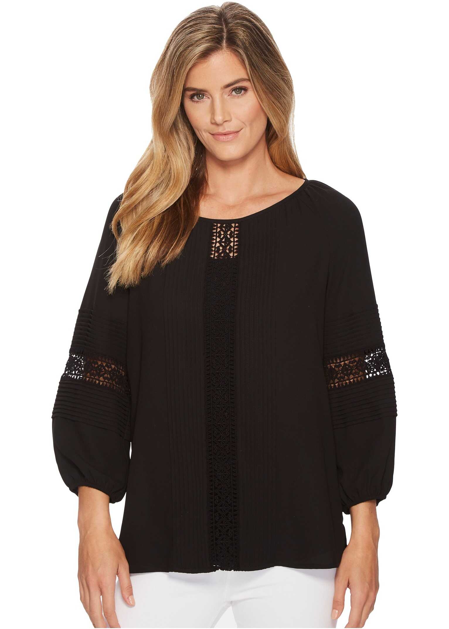 Bluza Anne Klein Lace Inset Pleated Blouse Black