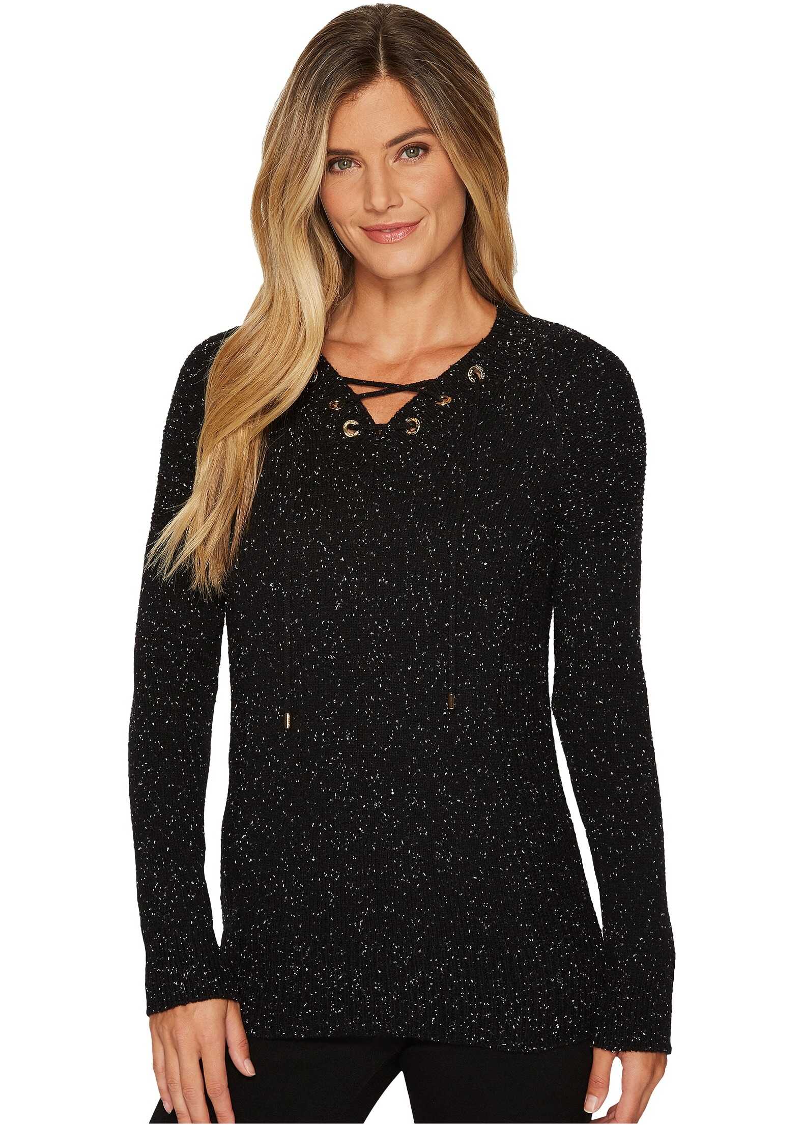 Pulover Calvin Klein Flecked Lace-Up Sweater Black Combo