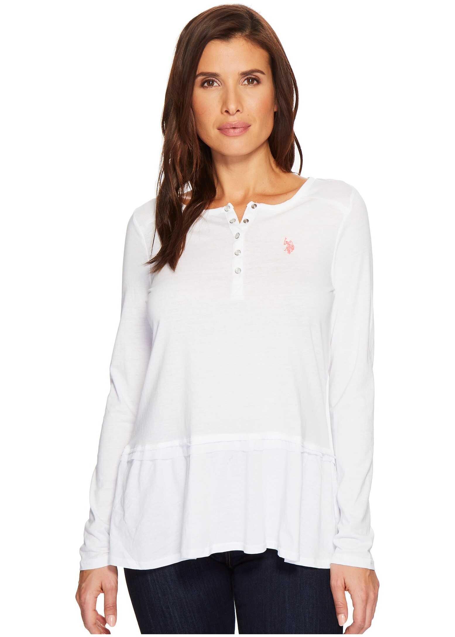 Tricou U.S. POLO ASSN. Solid Peplum Henley Shirt Optic White
