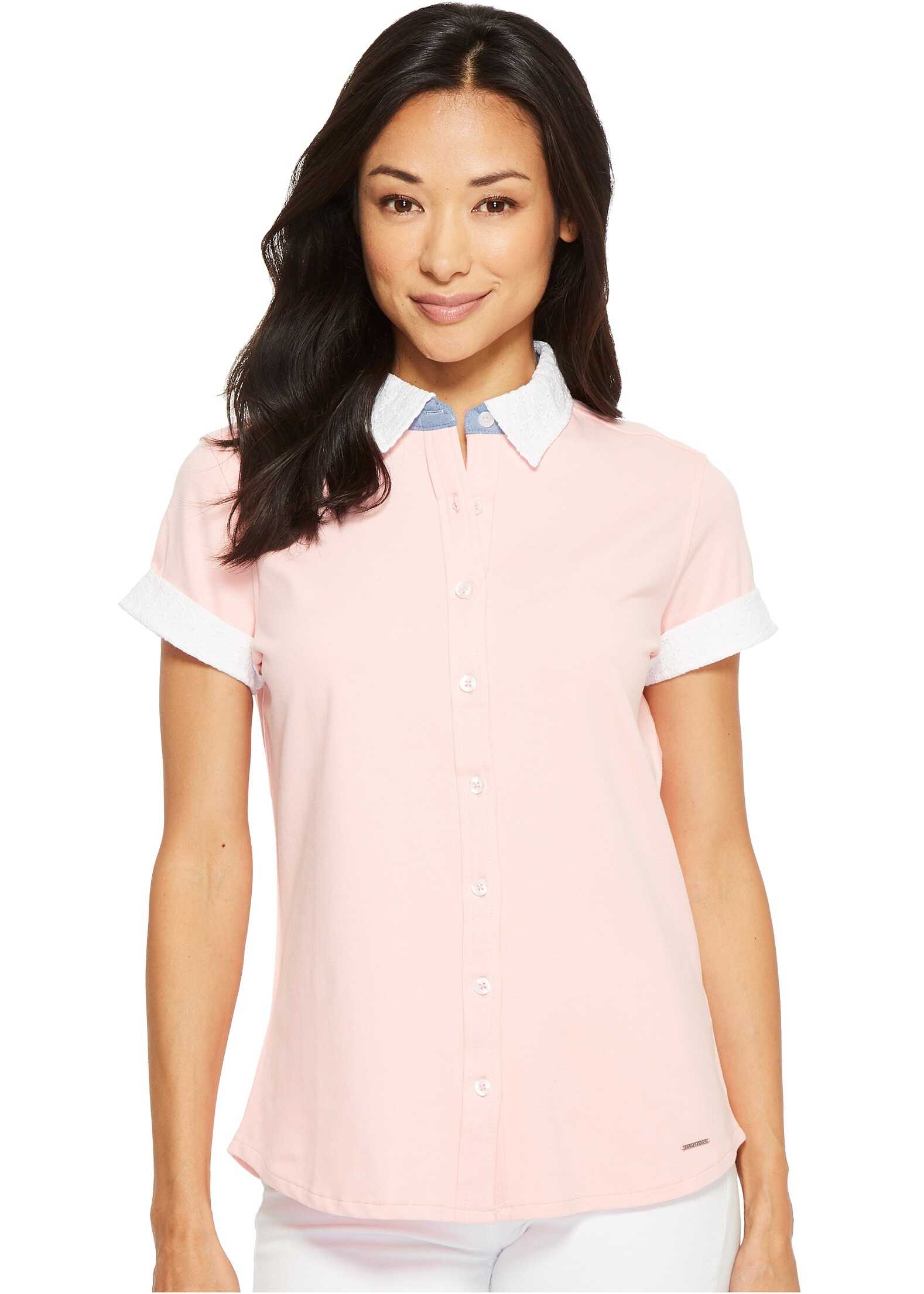 Camasa U.S. POLO ASSN. Full Placket Short Sleeve Blouse Powder Pink