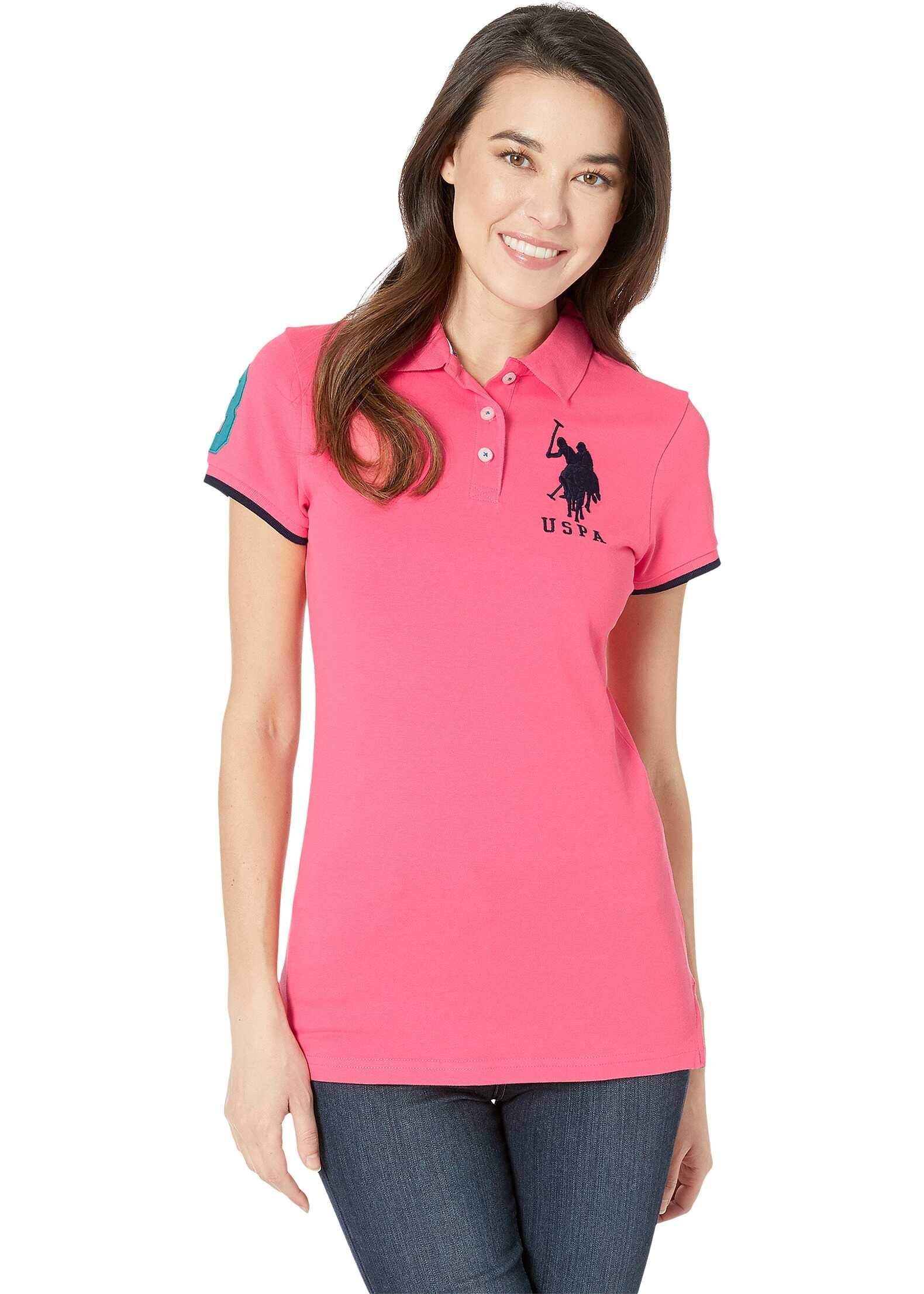 U.S. POLO ASSN. Contrast Patch Big Pony Polo Shirt Coral Ribbon