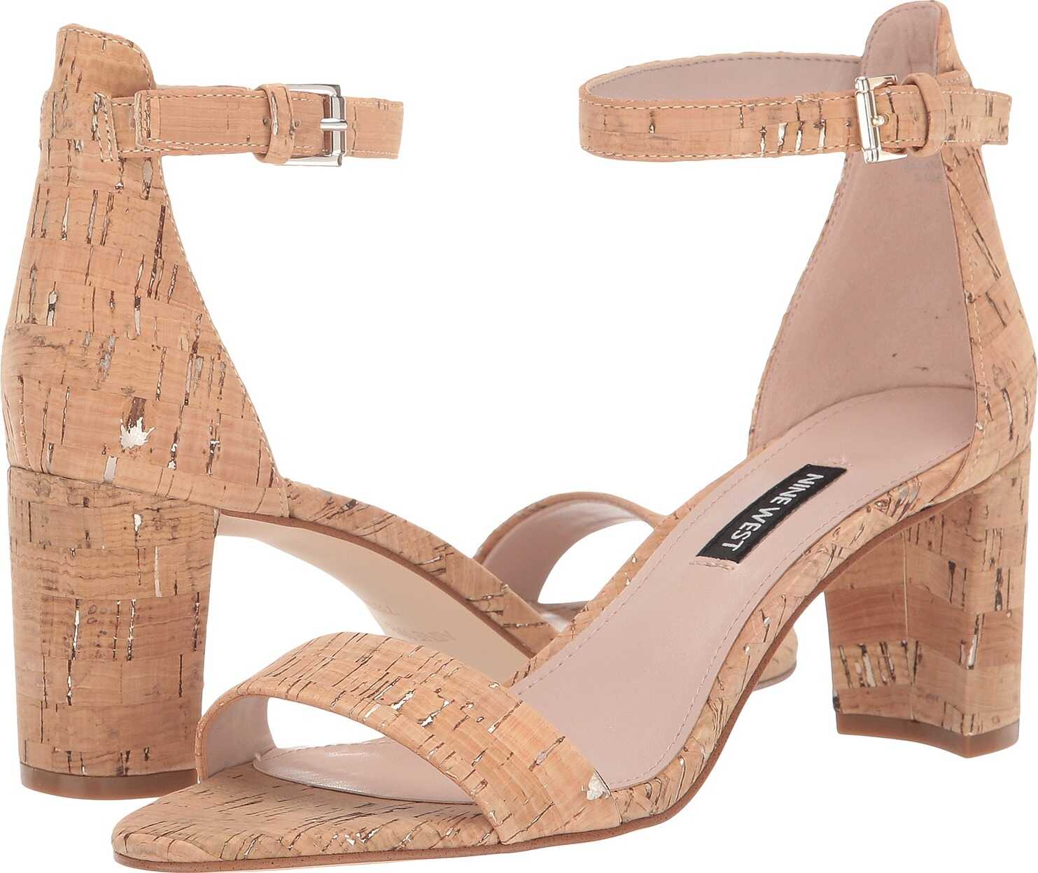 Nine West Pruce Block Heel Sandal Natural Platino
