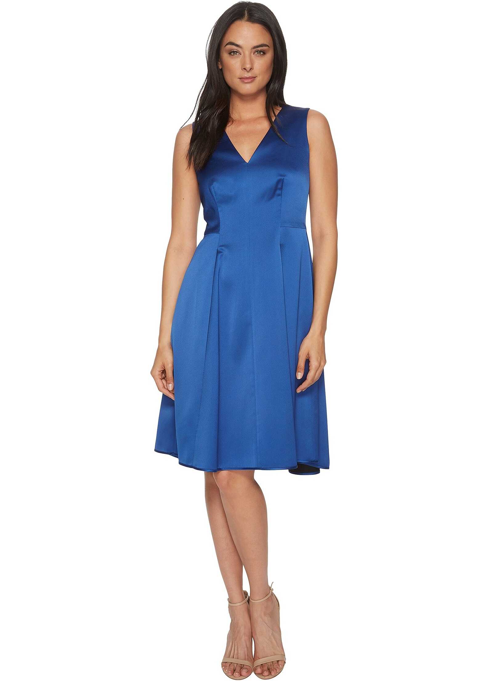 Rochie Anne Klein V-Neck Fit & Flare Dress Mariner