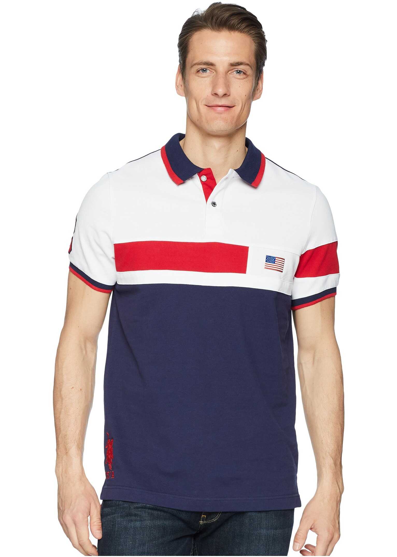 Tricou U.S. POLO ASSN. Solid Flag Color Block Polo Shirt White