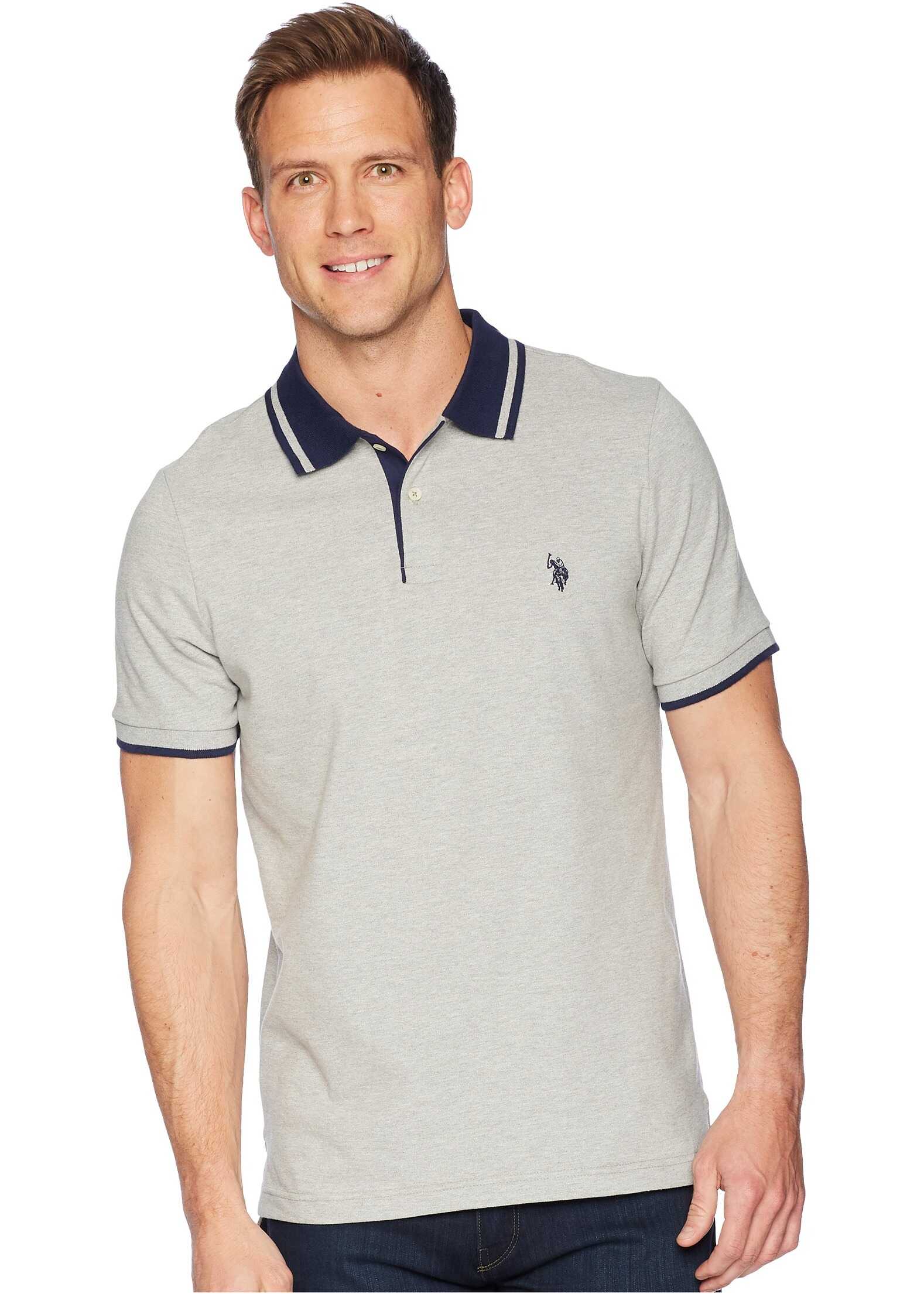 Tricou U.S. POLO ASSN. Short Sleeve Classic Fit Solid Pique Polo Shirt Heather Grey