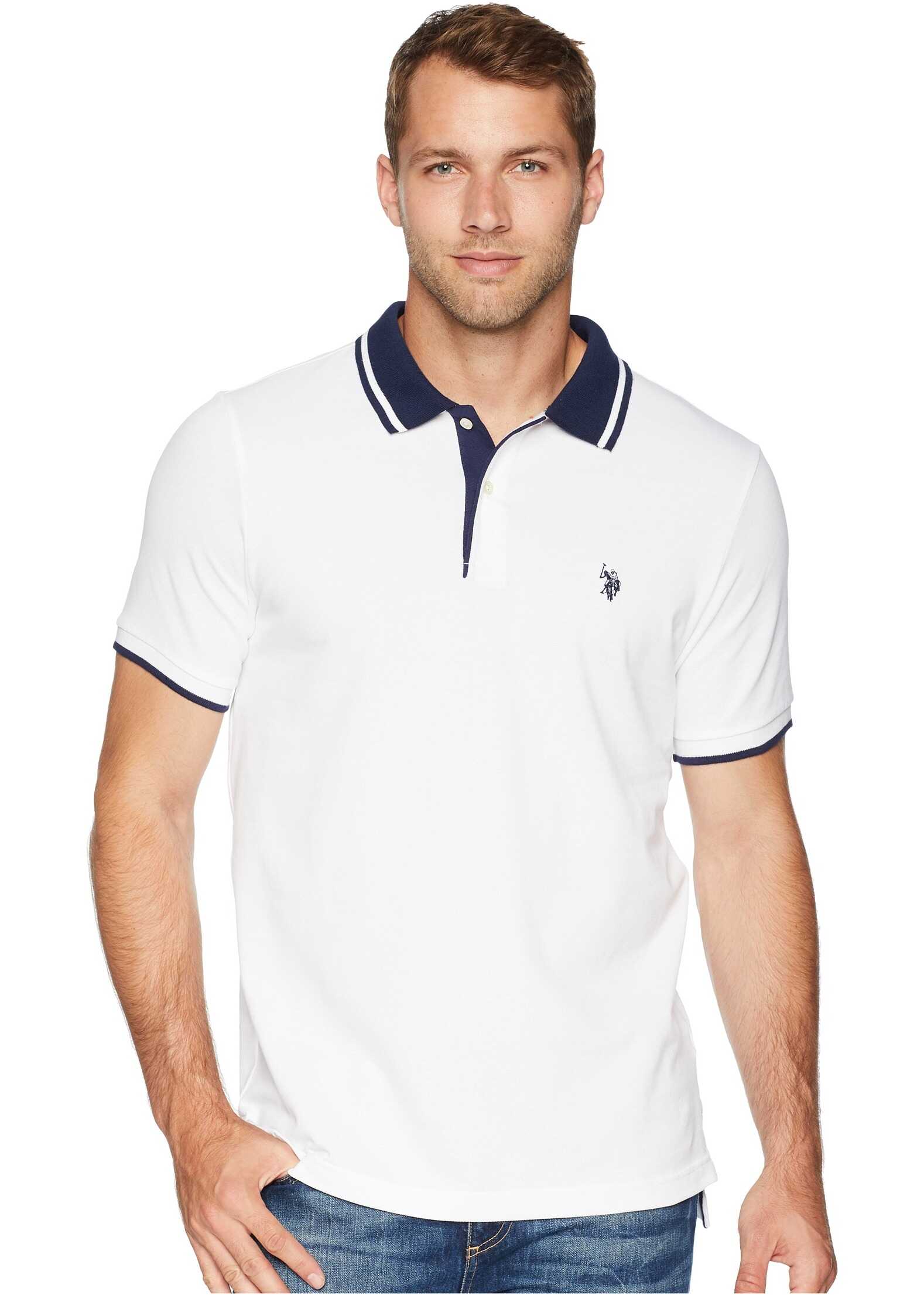 Tricou U.S. POLO ASSN. Short Sleeve Classic Fit Solid Pique Polo Shirt White/Classic Navy