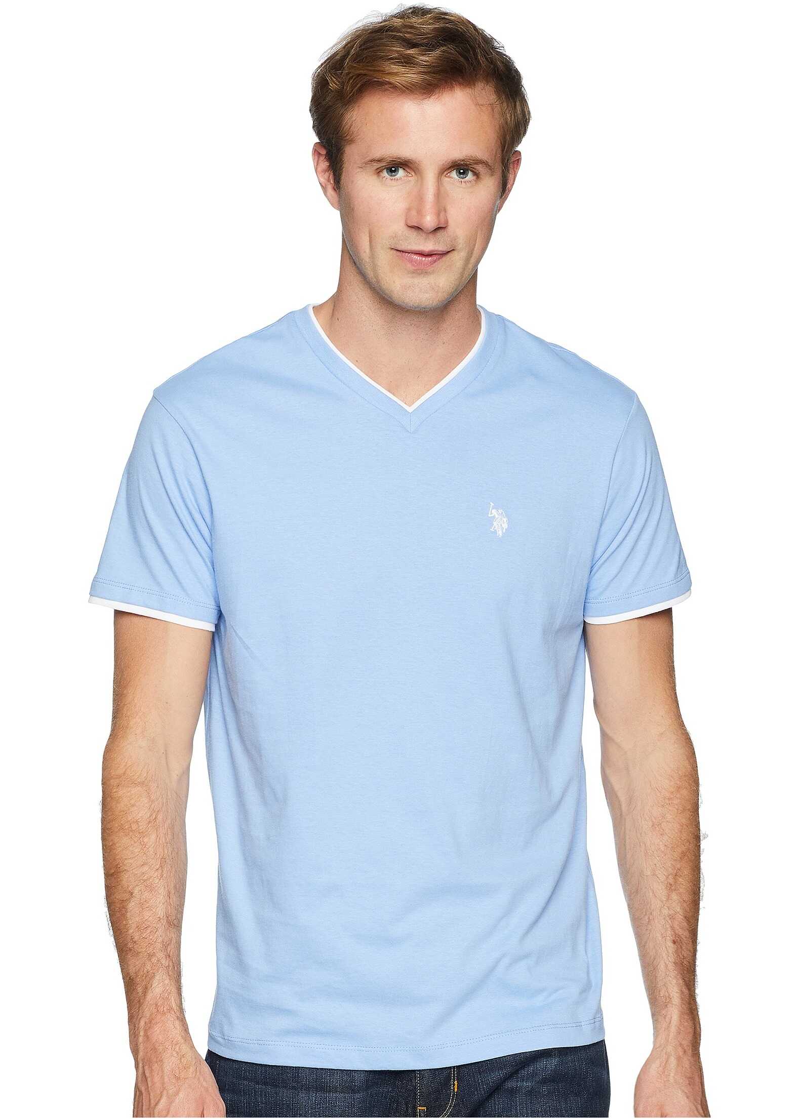 U.S. POLO ASSN. Double Ringer V-Neck-04 Evian Blue