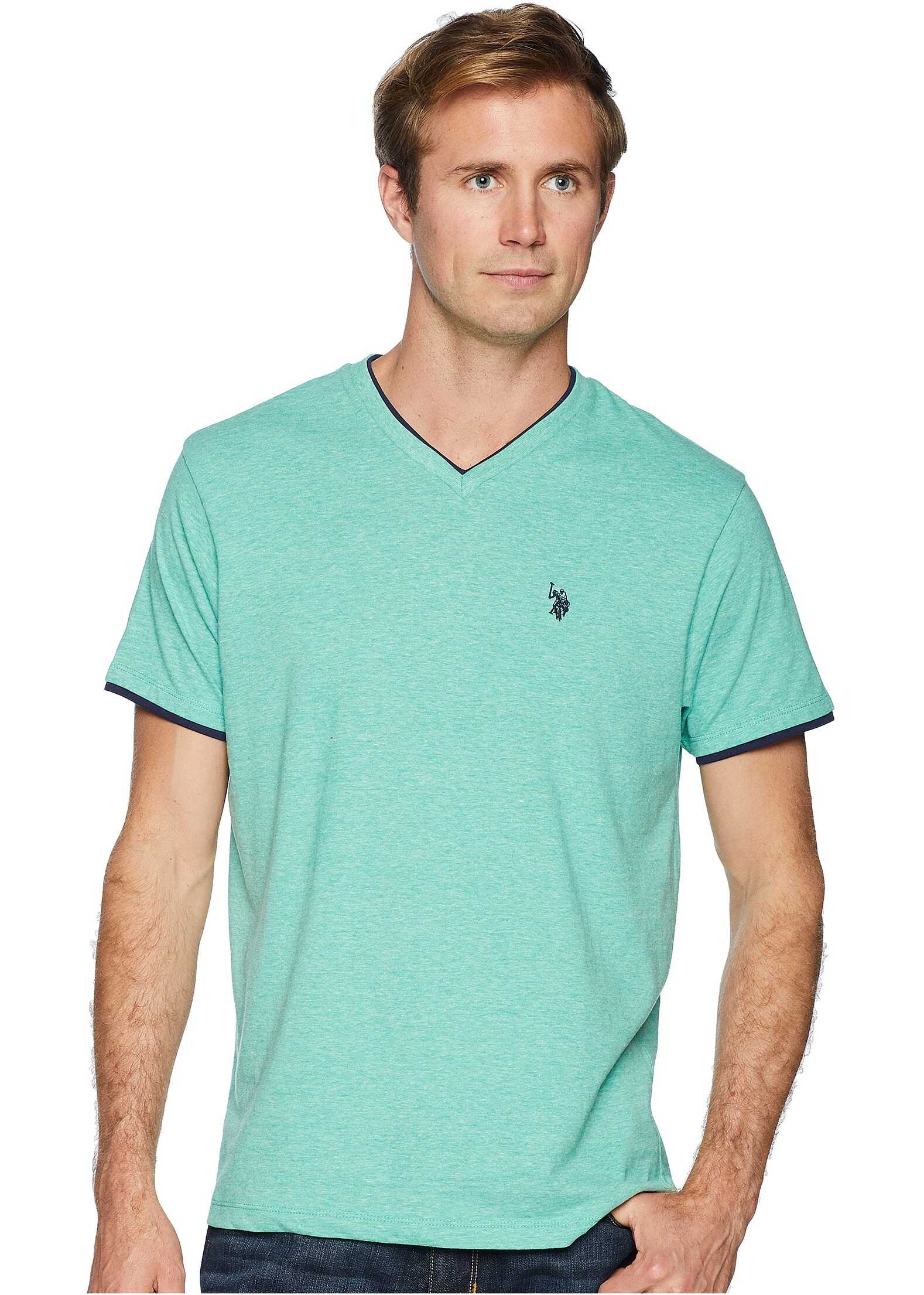 Tricou U.S. POLO ASSN. Double Ringer V-Neck-04 Pallette Green Heather
