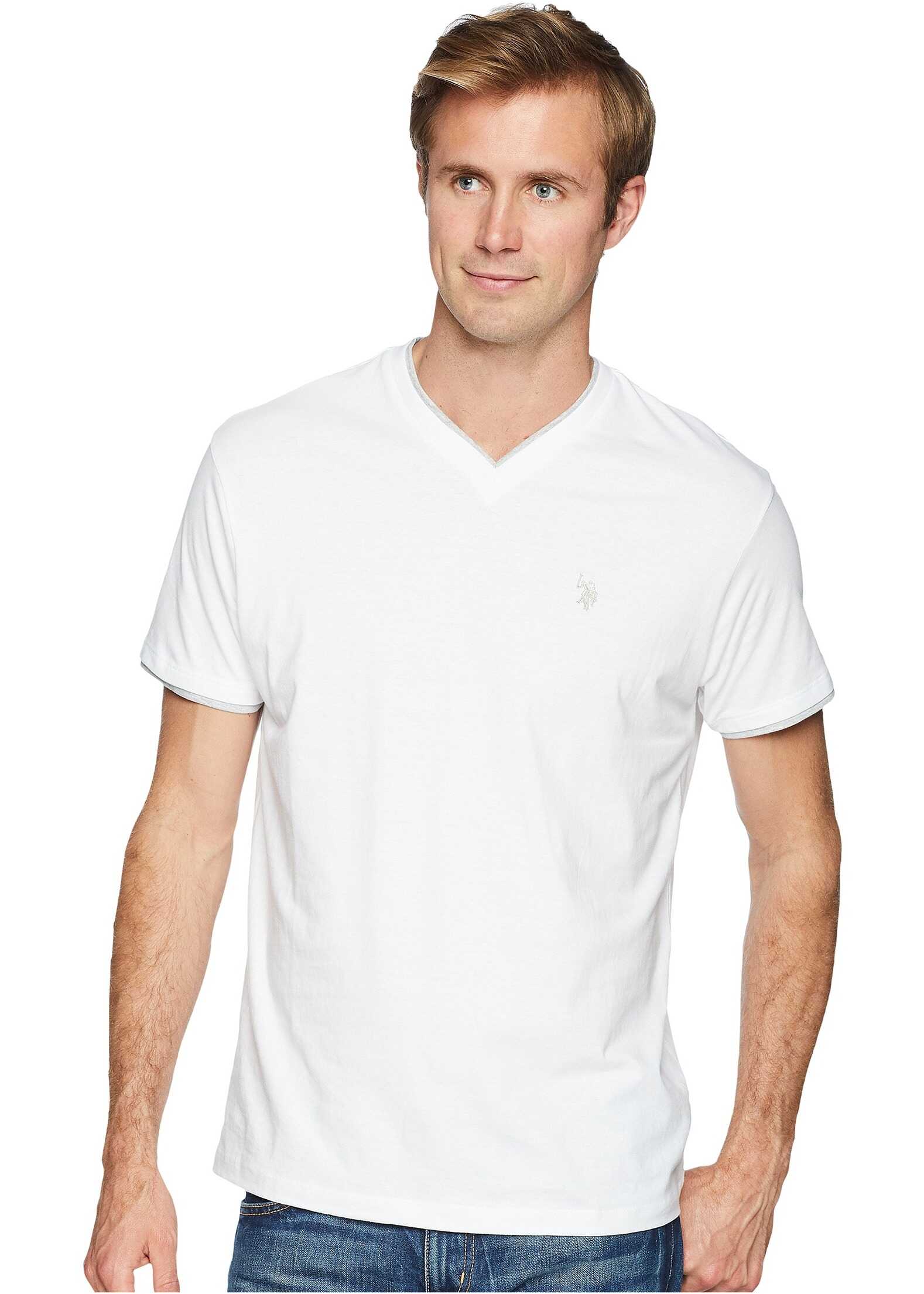 Tricou U.S. POLO ASSN. Double Ringer V-Neck-04 White