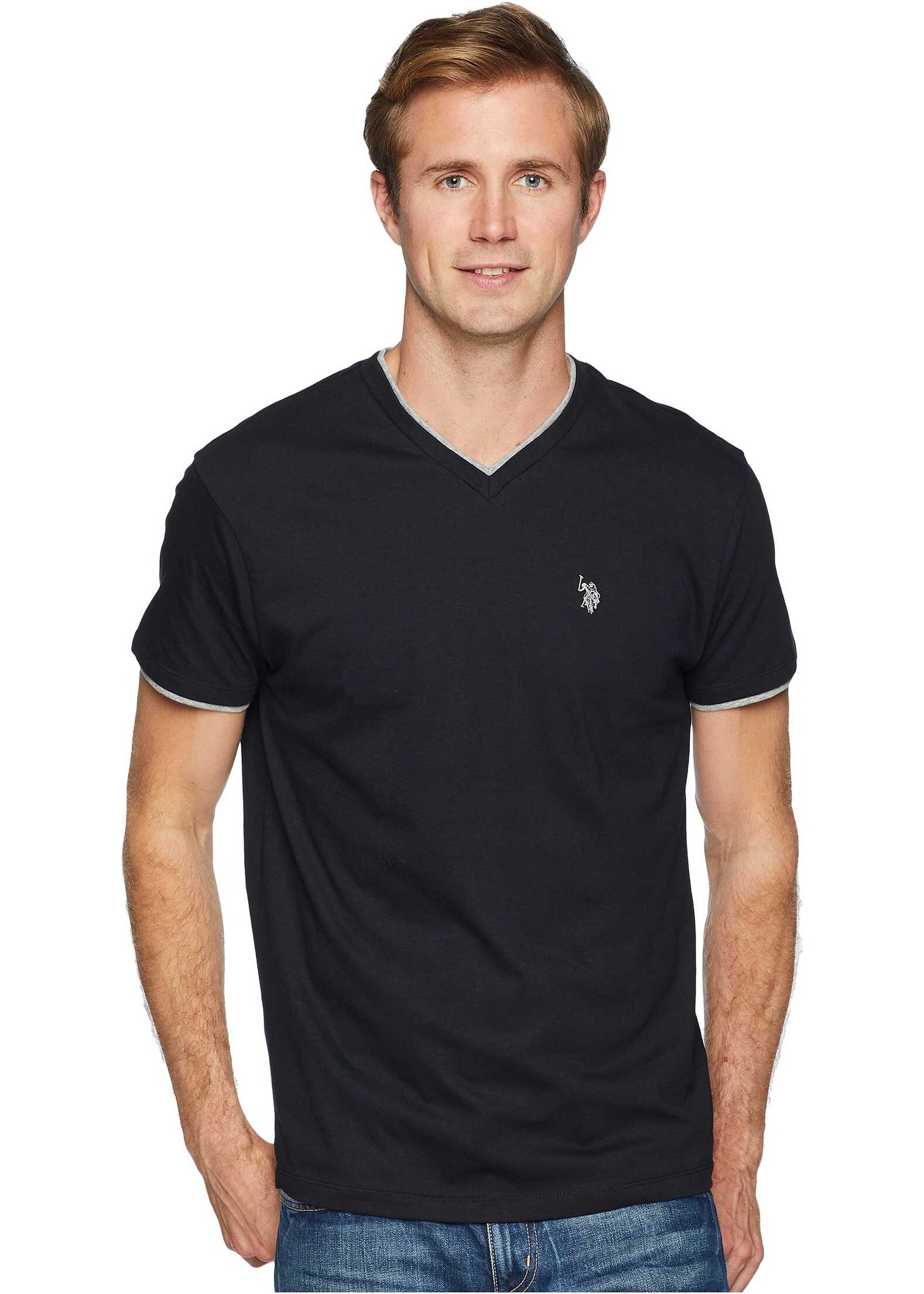Tricou U.S. POLO ASSN. Double Ringer V-Neck-04 Black