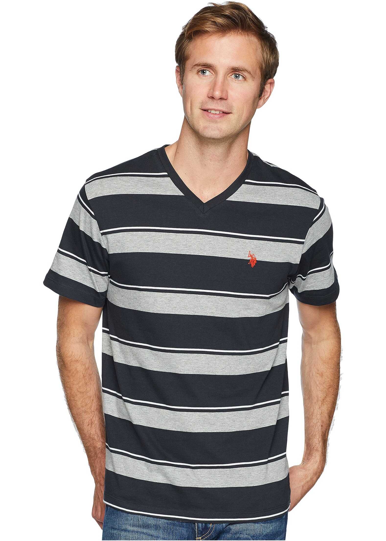 Tricou U.S. POLO ASSN. Wide Stripe V-Neck Tee-2N Black