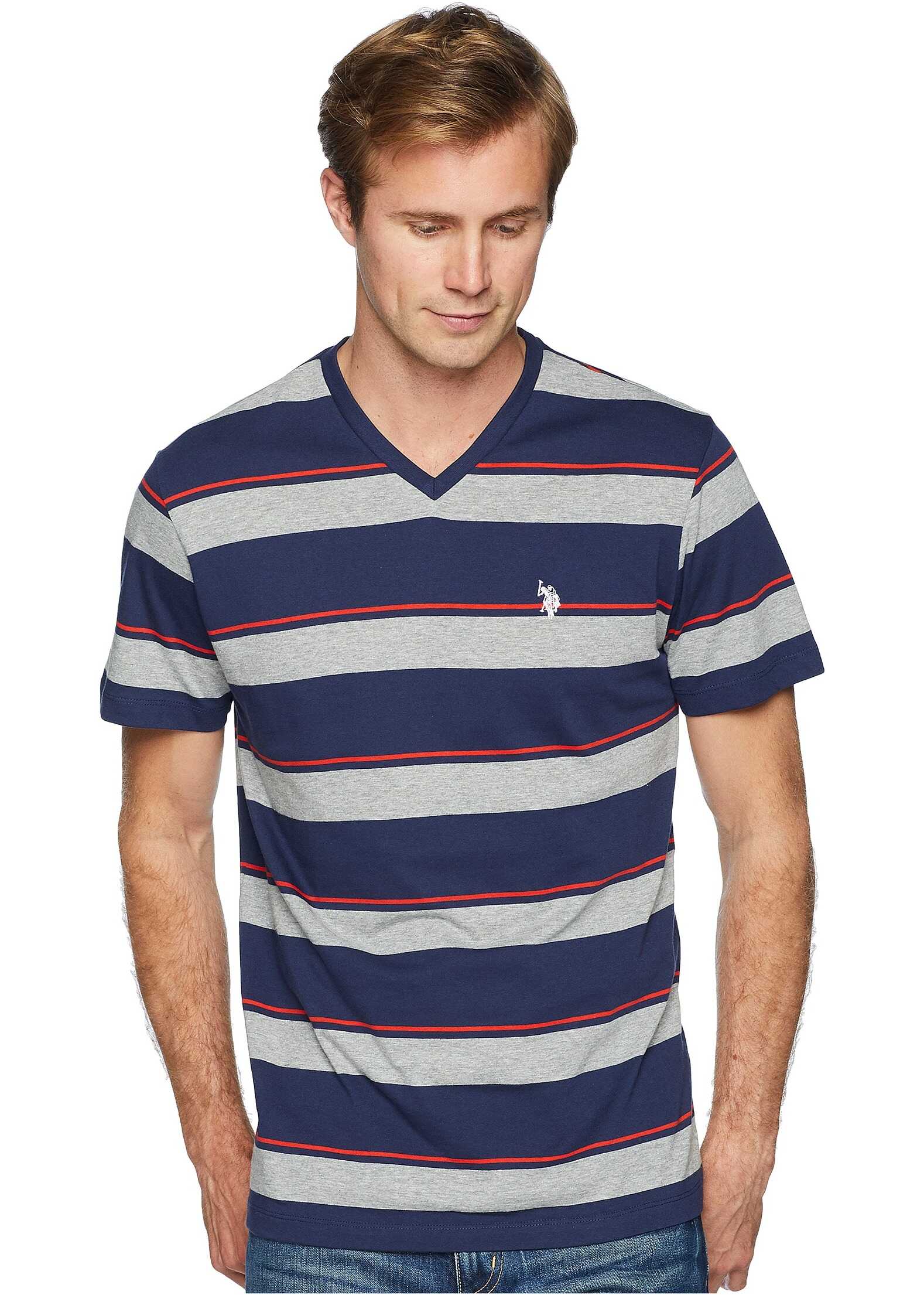Tricou U.S. POLO ASSN. Wide Stripe V-Neck Tee-2N Classic Navy