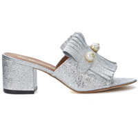 Pantofi cu Toc Silver Heel Sandal With Fringe And Pearls* Femei
