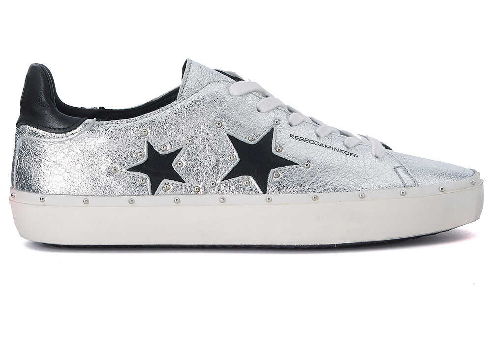 Tenis Rebecca Minkoff Michell Silver And Black Leather Sneaker With Studs* Silver