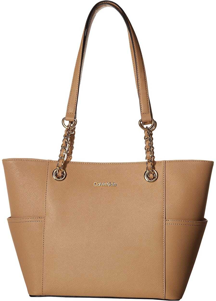 Geanta femei Calvin Klein Hayden Saffiano Leather Tote Nude Gold