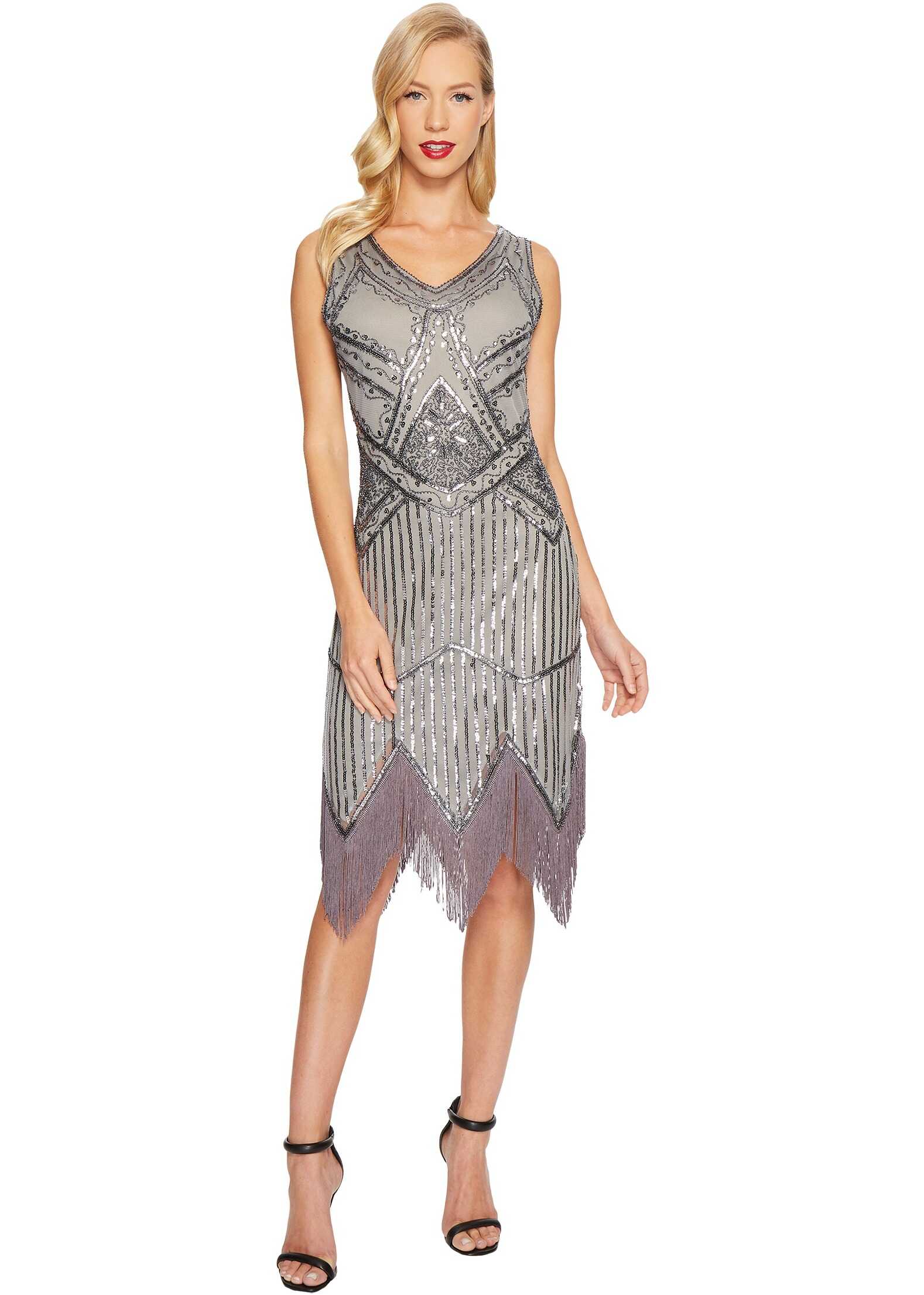 Rochie Unique Vintage Juliette Fringe Flapper Dress Grey