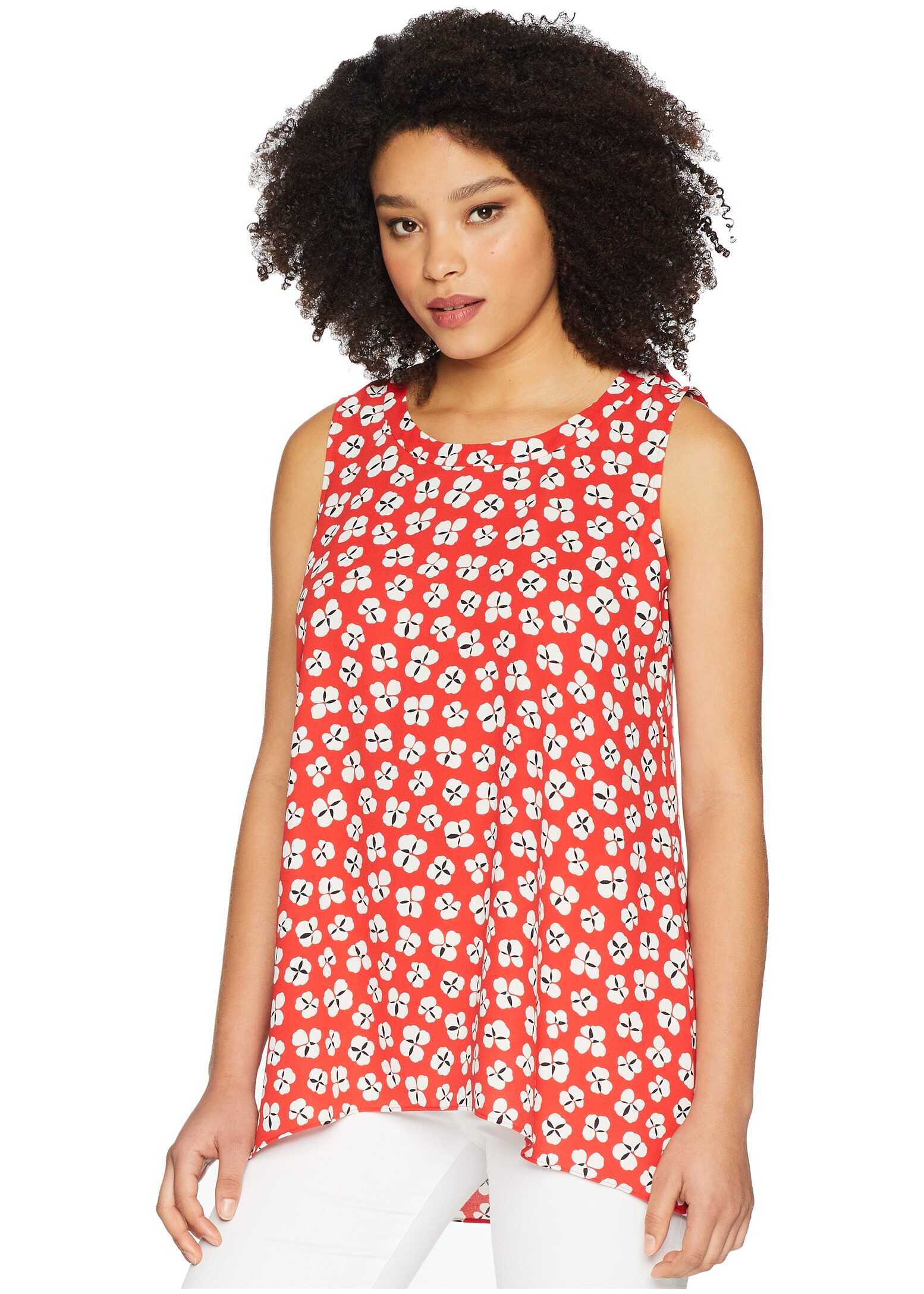 Bluza Anne Klein Sleeveless Floral High-Low Blouse Tomato/Parchment Combo