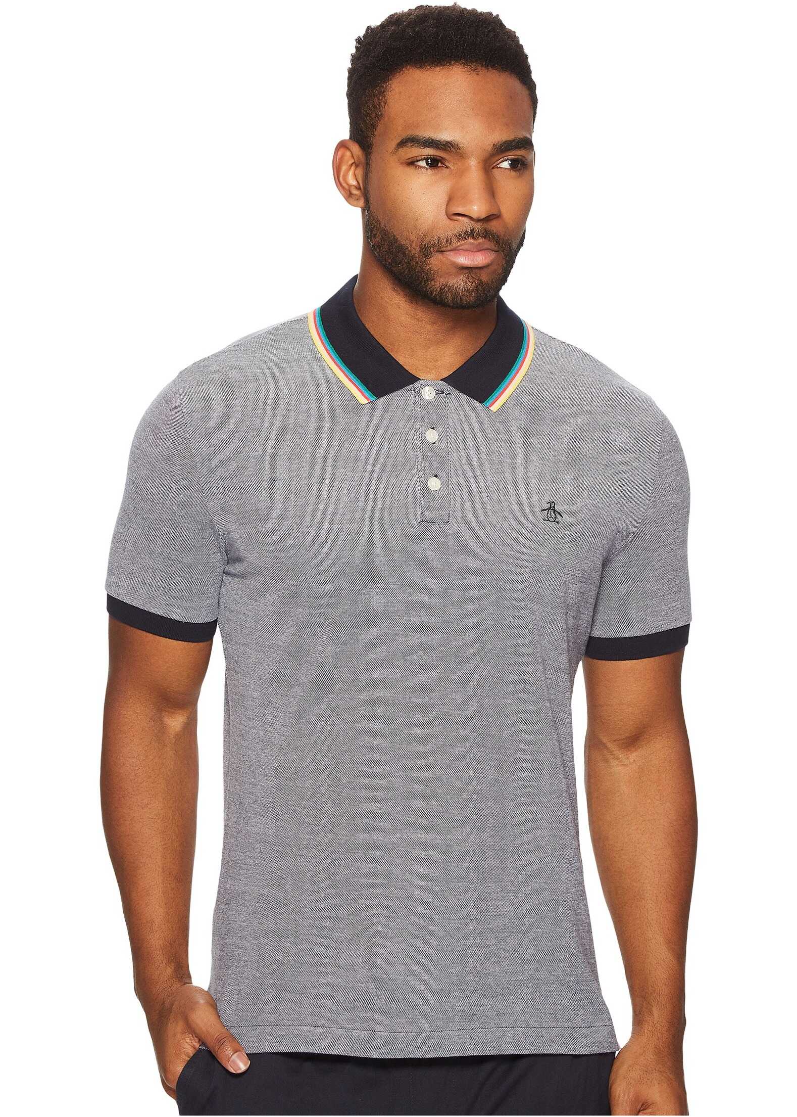 Tricou Original Penguin Short Sleeve Tipped Birdseye Polo Dark Sapphire