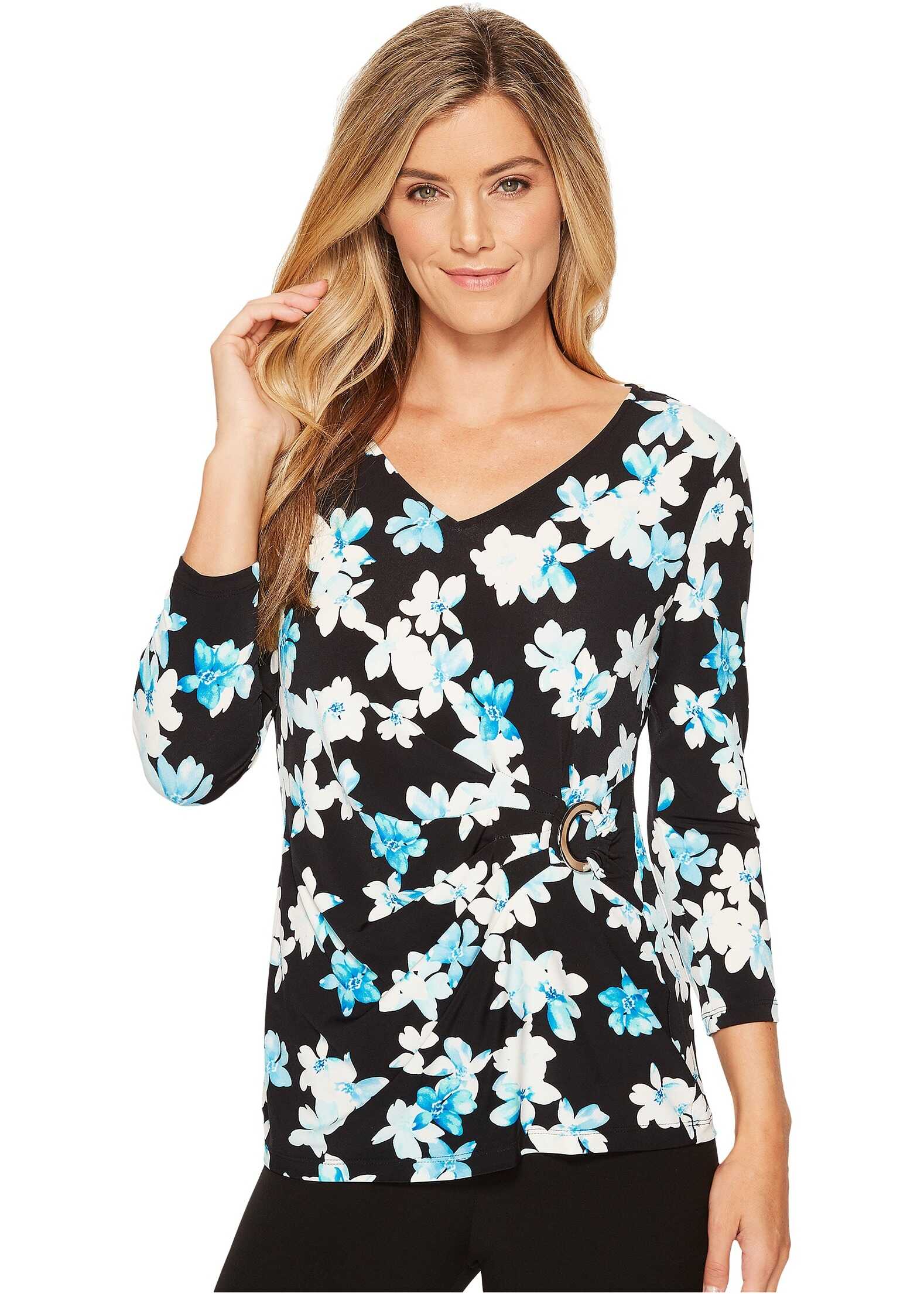 Tricou Calvin Klein 3/4 Print Wrap Top w/ Circle Hardware Black/Seaglass
