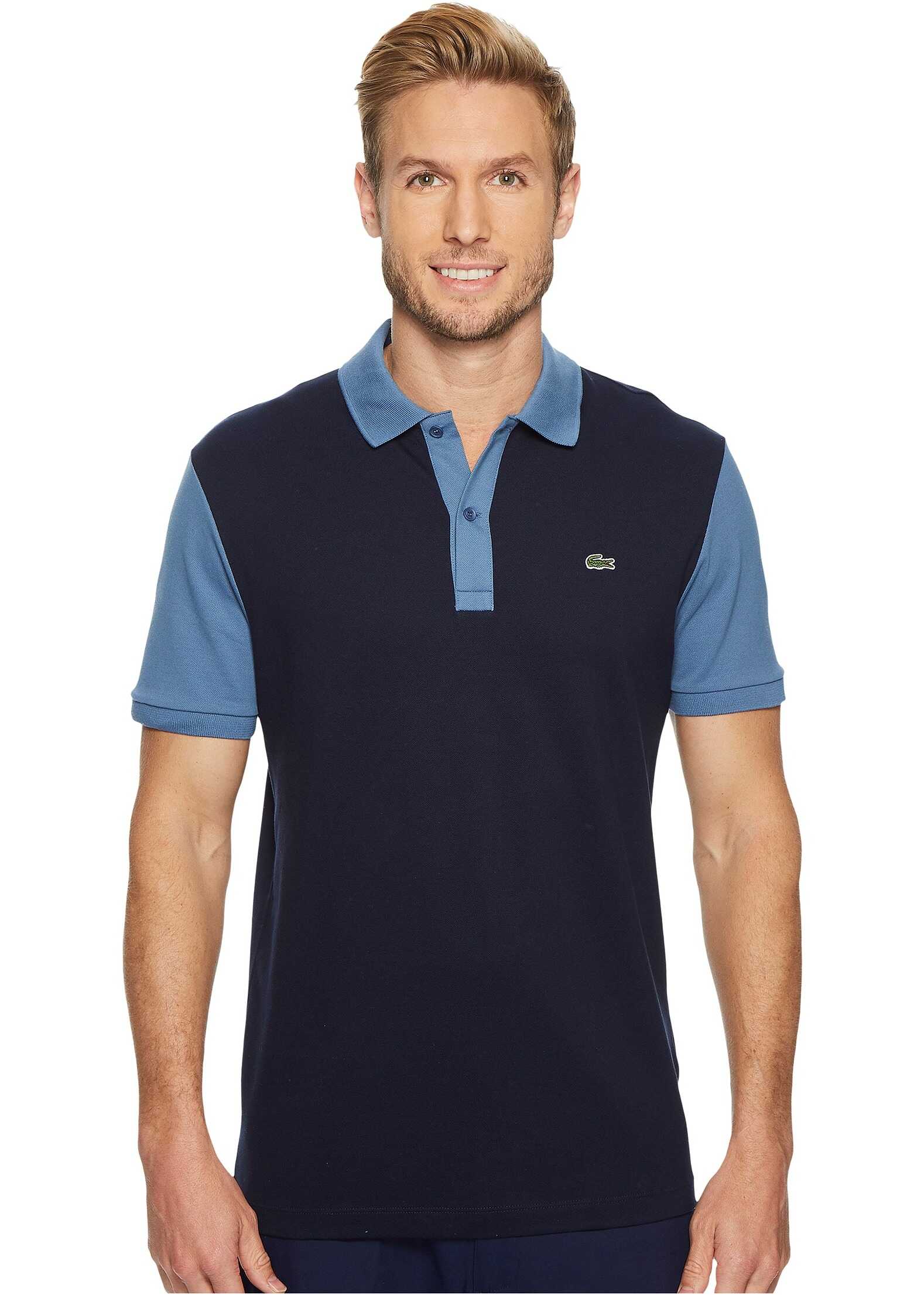 Tricou Lacoste Short Sleeve Color Block Pique Pima Stretch Slim Navy Blue/King